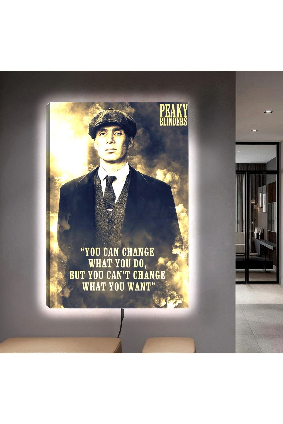 Kanvas Duman Arka Planlı Peaky Blinders Tommy Shelby Ledli Tablo