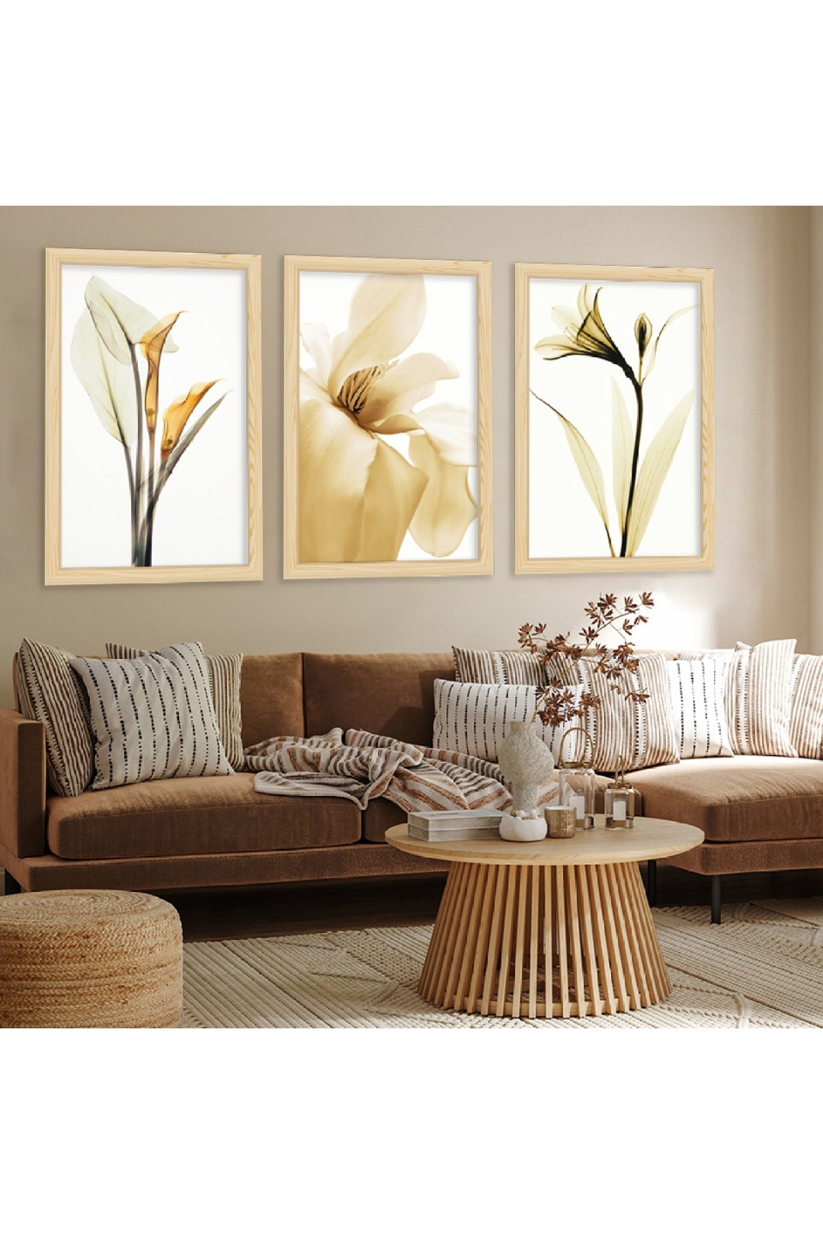 Modern Tablo Ahşap Çerçeveli Beyaz Çiçek Tablo