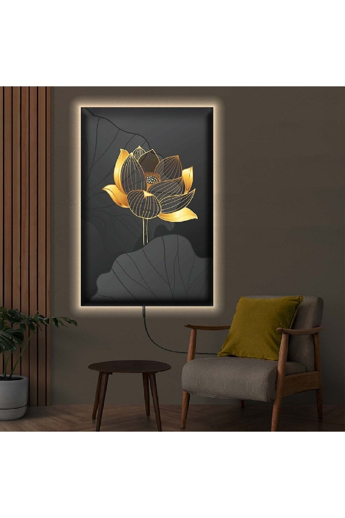 Sanat Tablosu Ledli Soyut Desen Çiçek Ahşap Şase Dijital Baskı Kanvas Tablo 50X70Cm