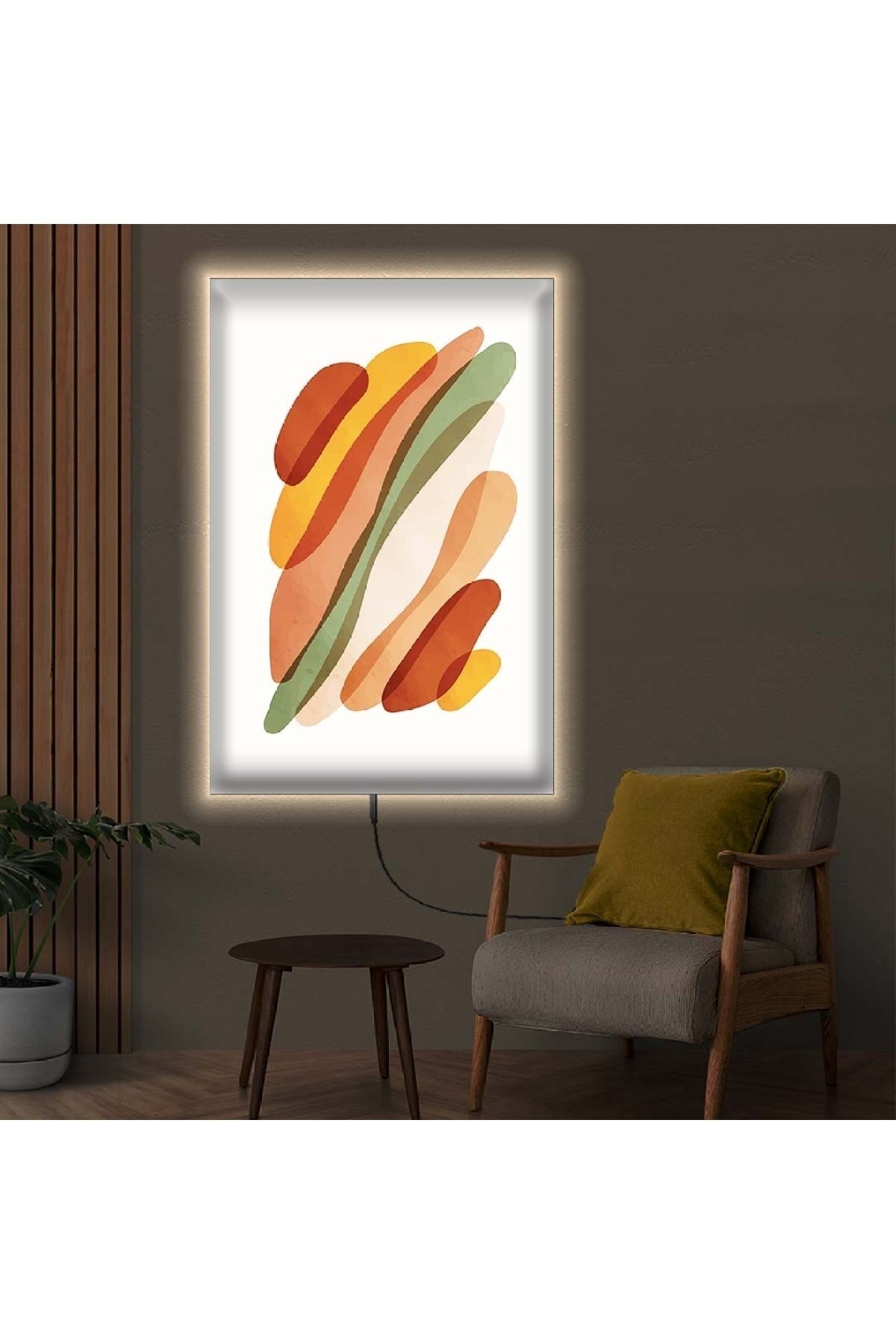 Minimal Ledli Modern Çizim Ahşap Şase Dijital Baskı Kanvas Tablo 90X60Cm