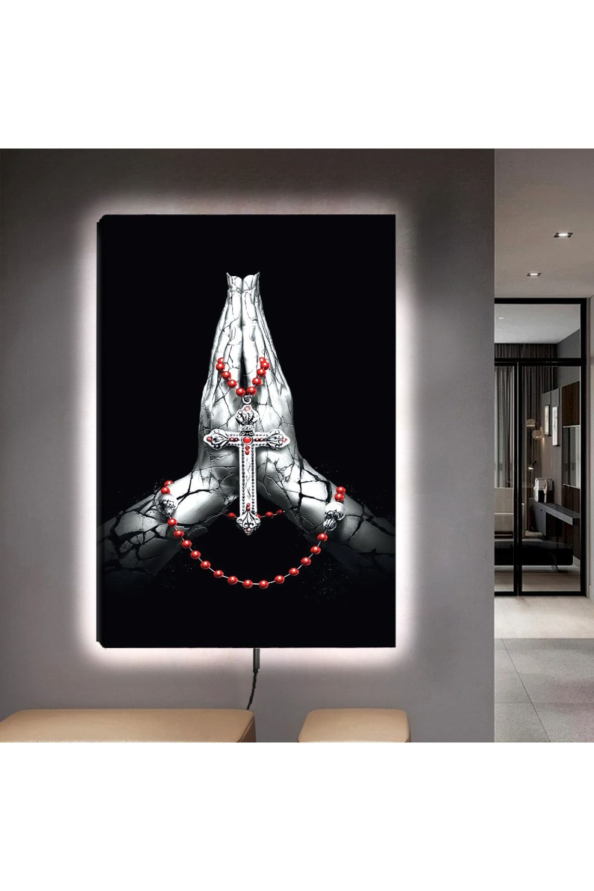 Ledli 90x60 Hristiyanlık Dini Kanvas Tablo