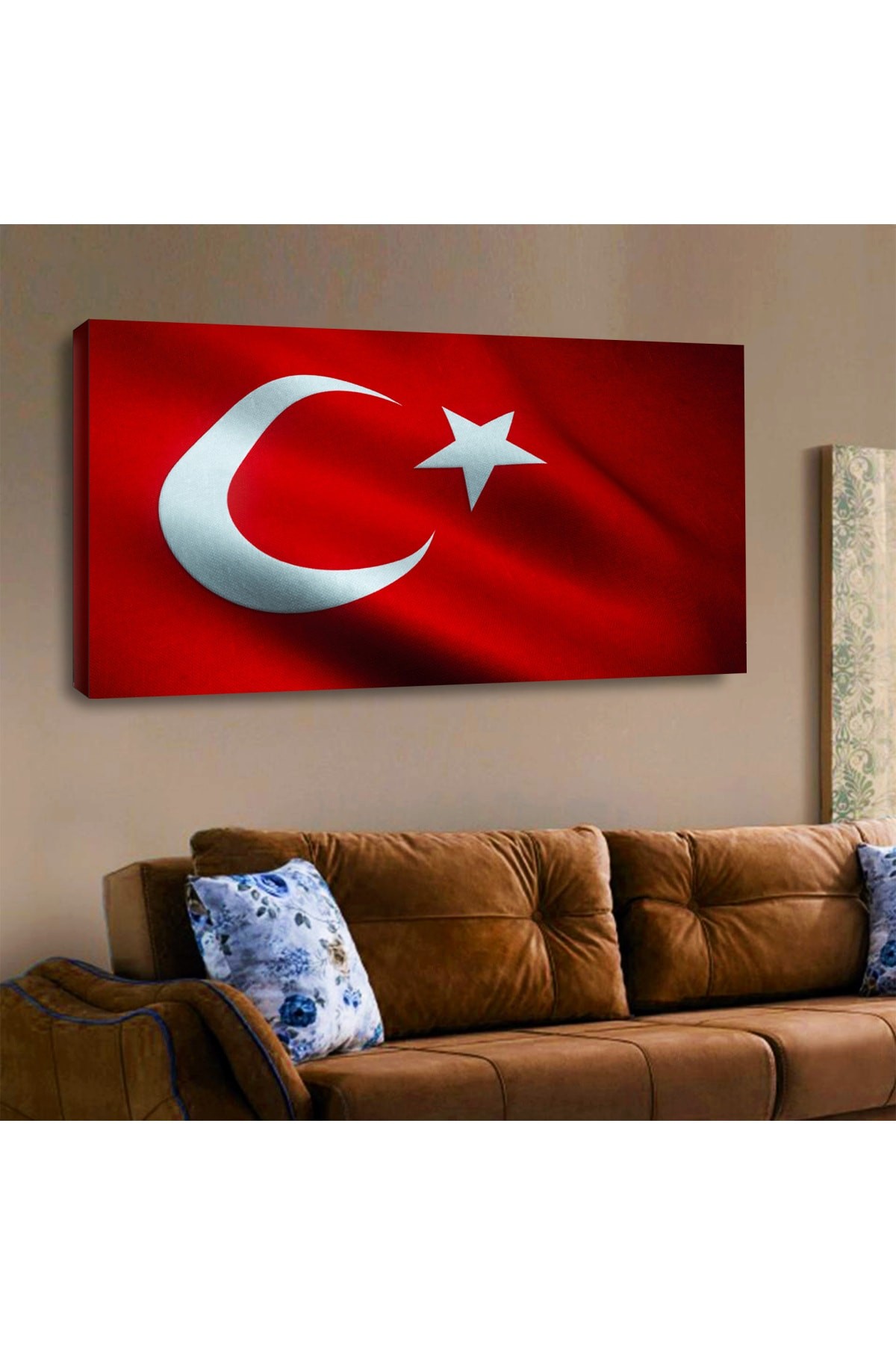 Ahşap Şase Dijital Baskı Kanvas Dalgalanan Türk Bayrağı Tablosu 120X60Cm