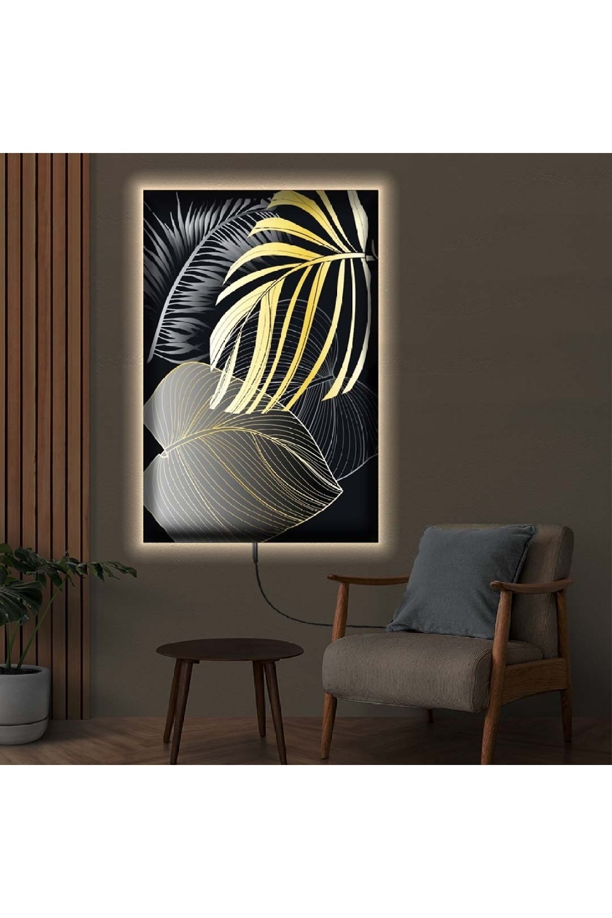 Sanat Tablosu Ledli Soyut Desen Çiçek Ahşap Şase Dijital Baskı Kanvas Tablo 90X60Cm