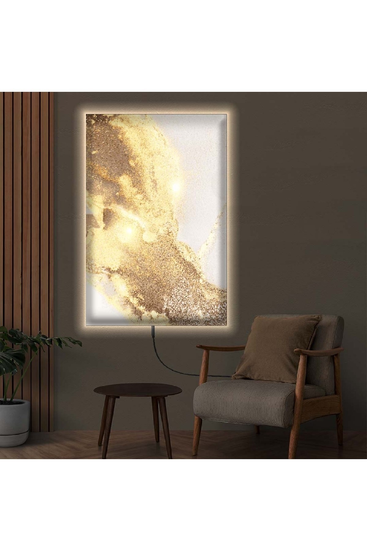 Özel Tasarım Huzur Ledli Soyut Desen Ahşap Şase Dijital Baskı Kanvas Tablo 50X70Cm