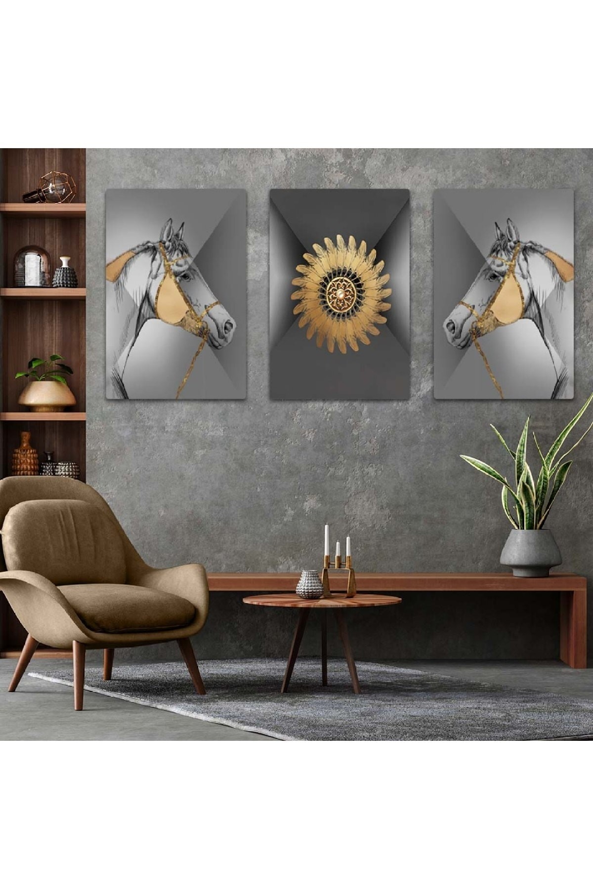 Modern Renkli Soyut Desen 3'Lü Solmaz MDF Tablo Set