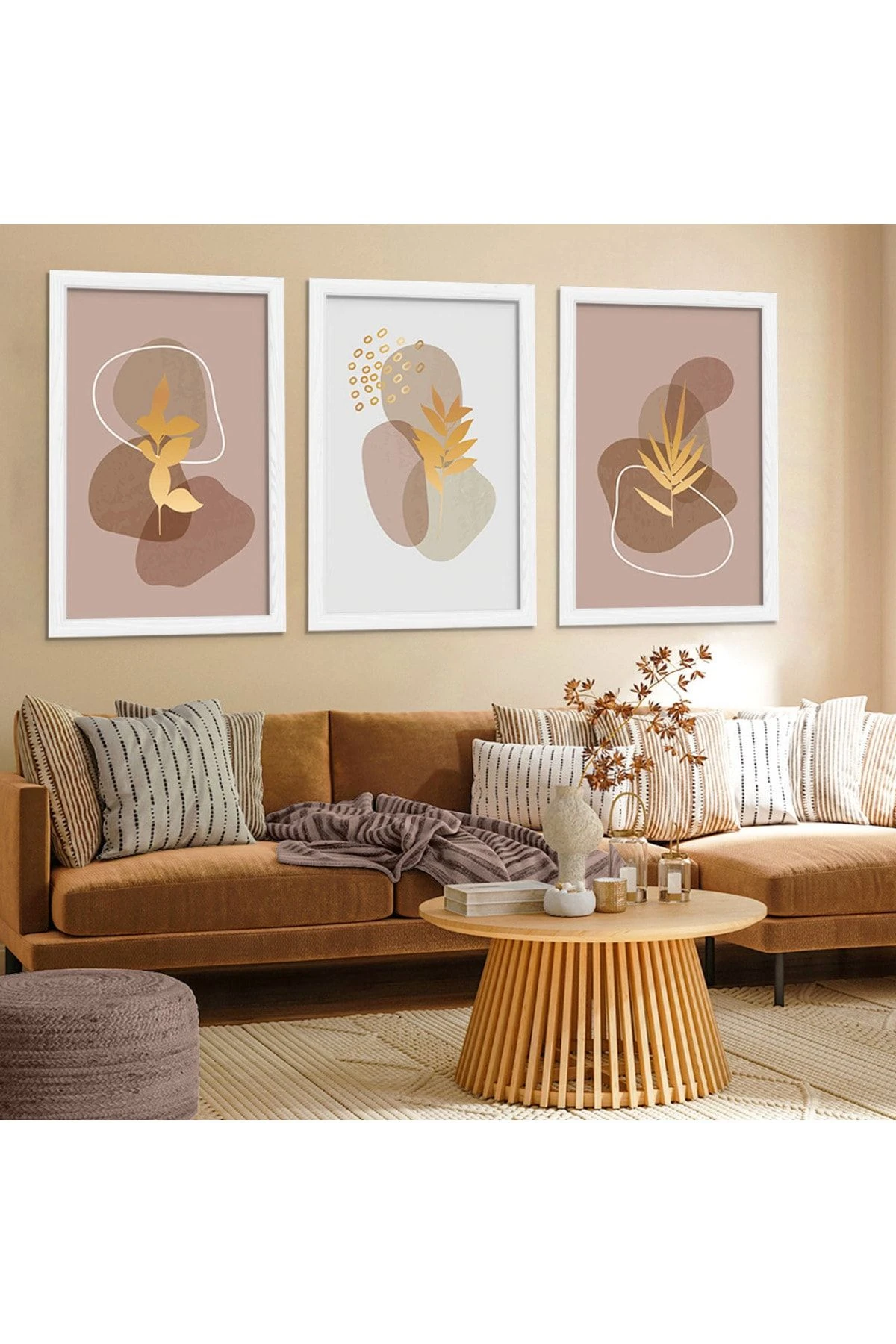 Beyaz Ahşap Çerçeveli Kolaj Çizim Tablo