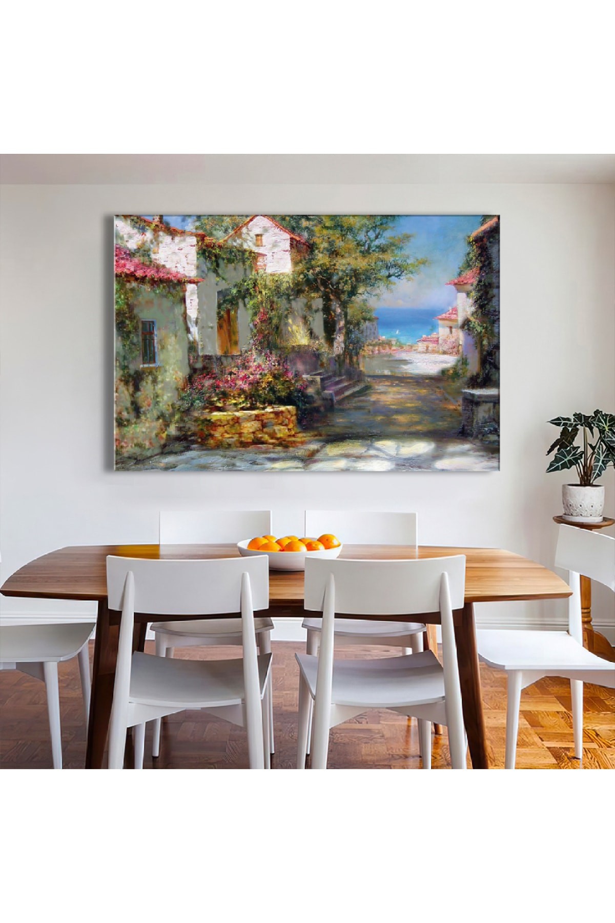 Resim Sanatı Taşlı Sokak Manzara Ahşap Şase Dijital Baskı Kanvas Tablo 120X80Cm