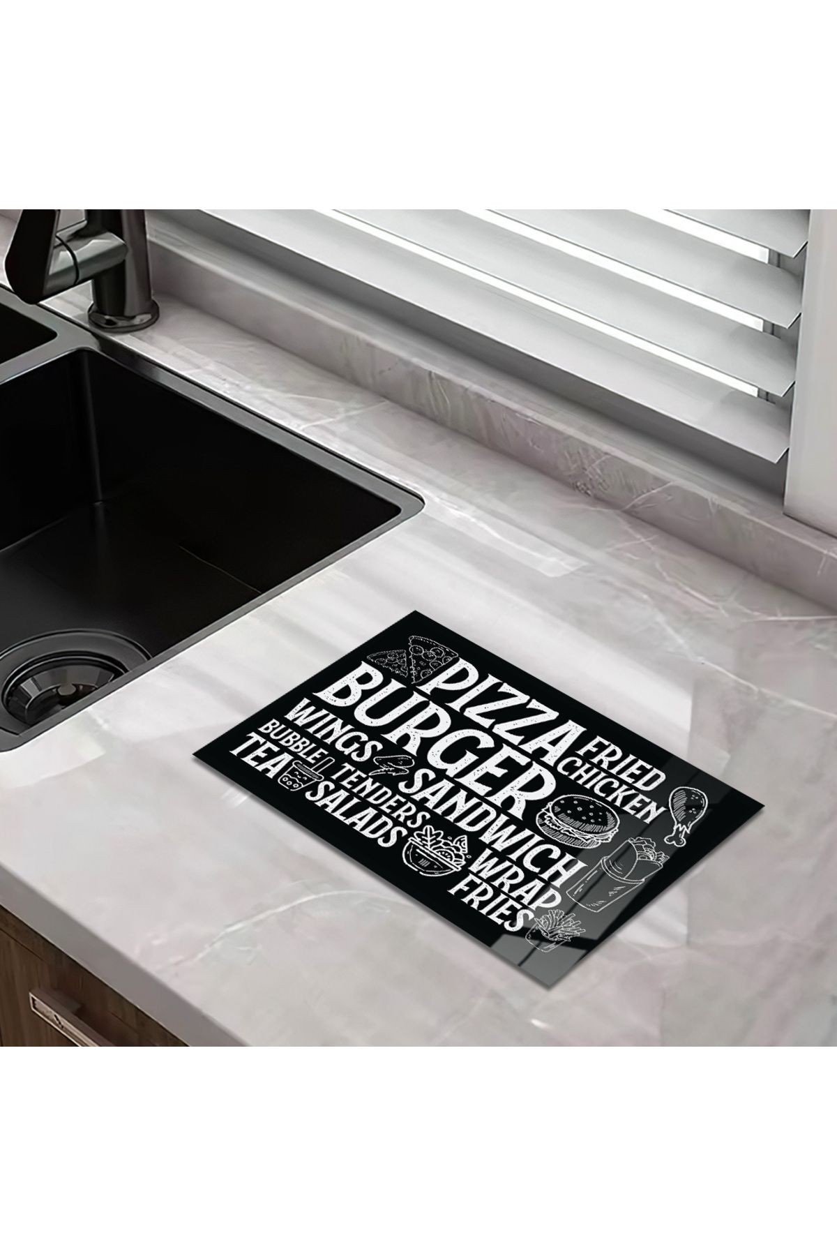 Cam Kesme Tahtası Tebeşir Çizimli Yazılı Modern