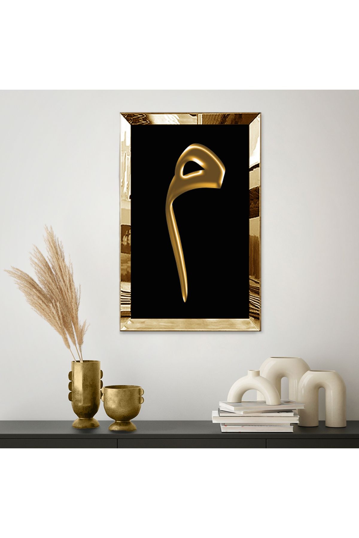 GOLD AYNALI PLEKSİ ÇERÇEVELİ ARAPÇA MİM HARFİ TABLOSU
