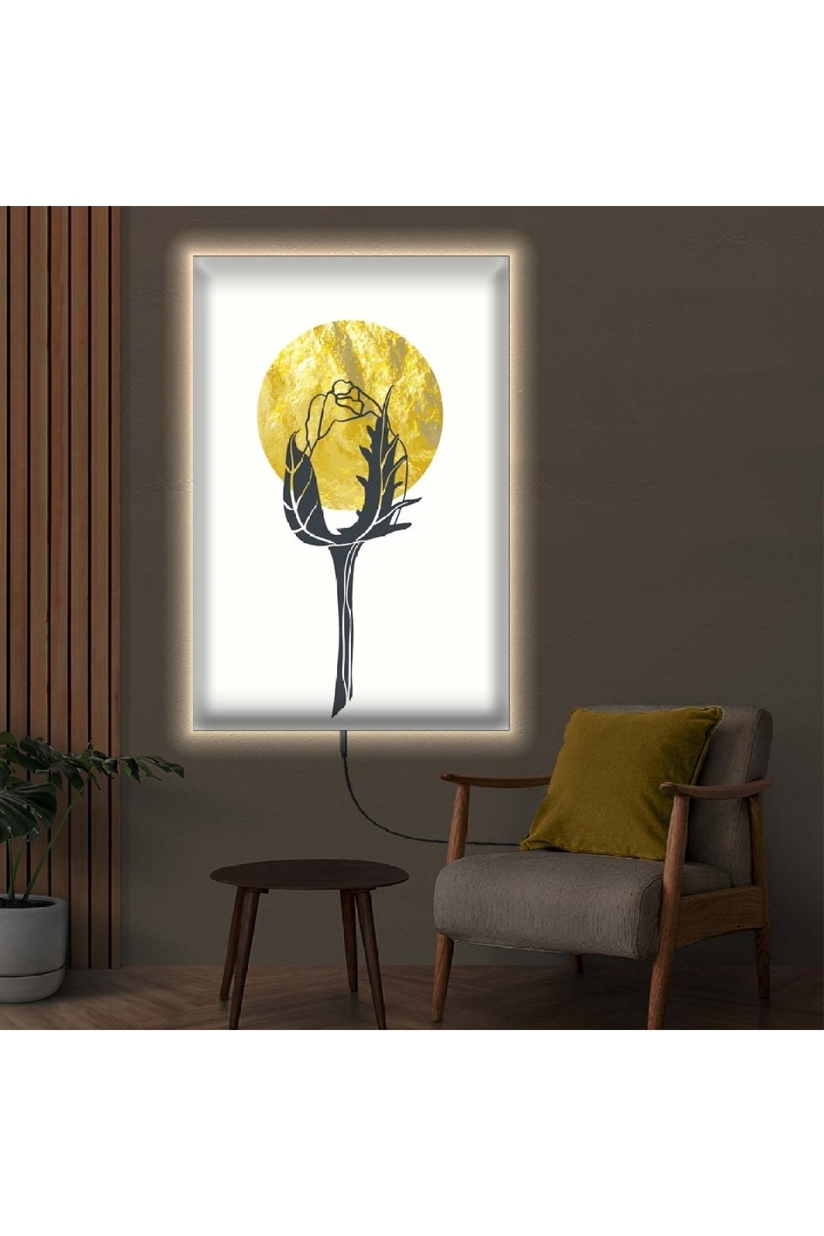 Modern Tablo Ledli Modern Çizim Ahşap Şase Dijital Baskı Kanvas Tablo 50X70Cm