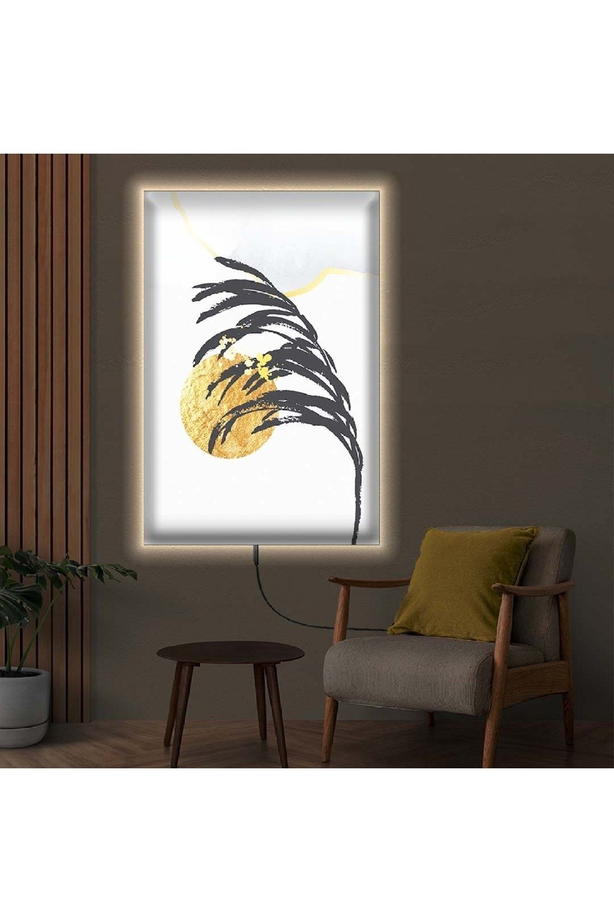 Ledli 70x100 Kolaj Çizim Yaprak Kanvas Tablo