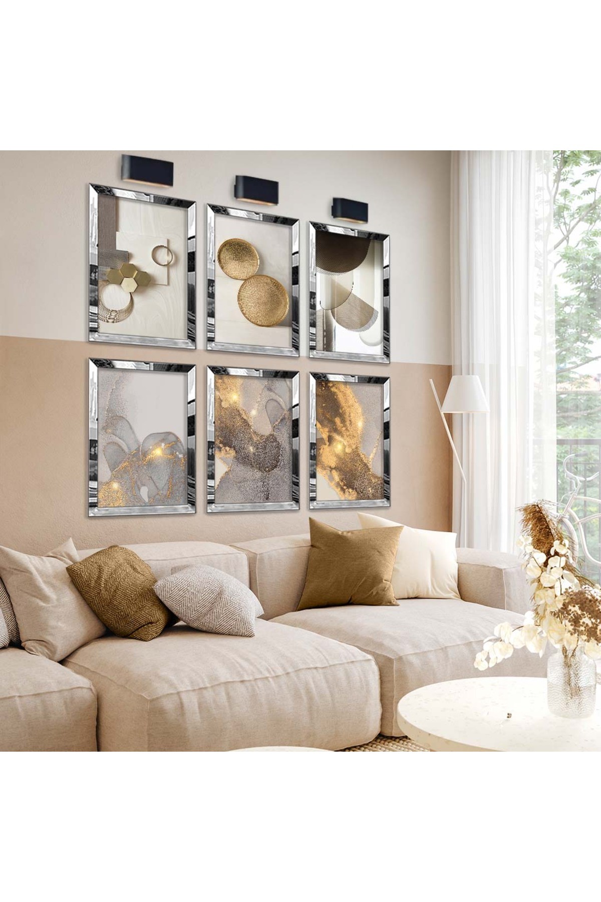 Geometrik Desen Ve Soyut Tema 6'Lı Pleksi Kenar Solmaz MDF Tablo Seti