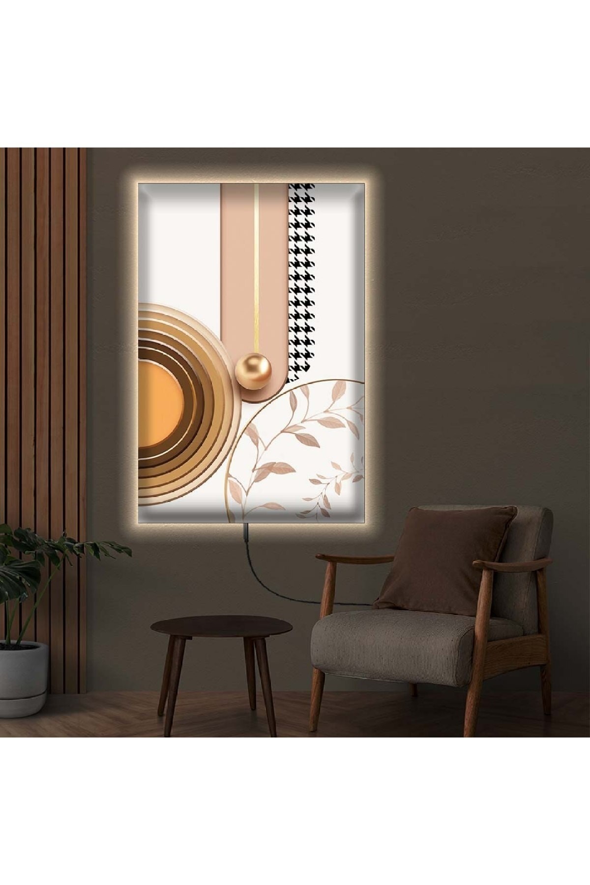 Modern Oturma Odası Tablosu Ledli Modern Çizim Dijital Baskı Kanvas Tablo 70X100Cm