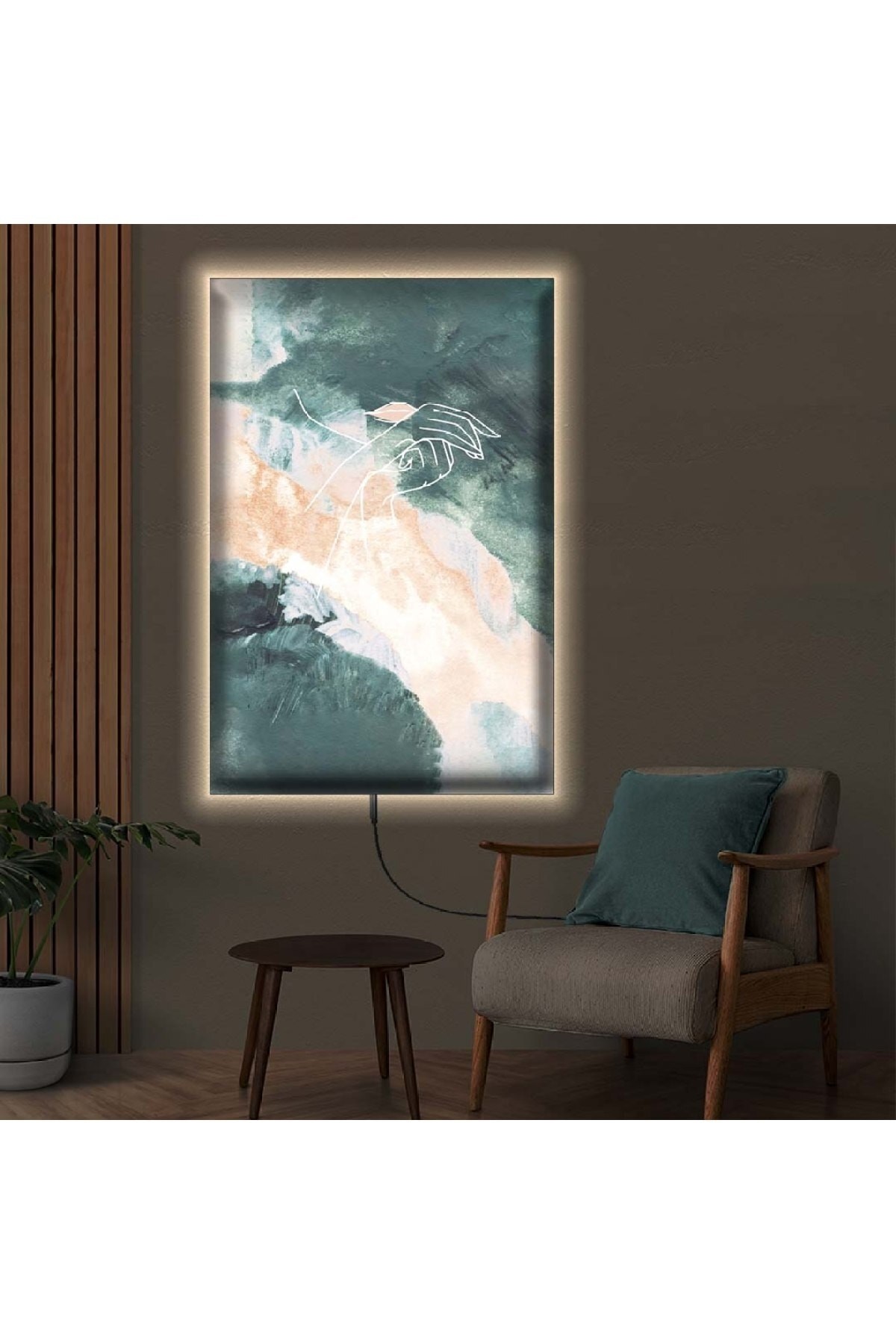 Salon Tablosu Ledli Modern Ahşap Şase Dijital Baskı Kanvas Tablo 50X70Cm