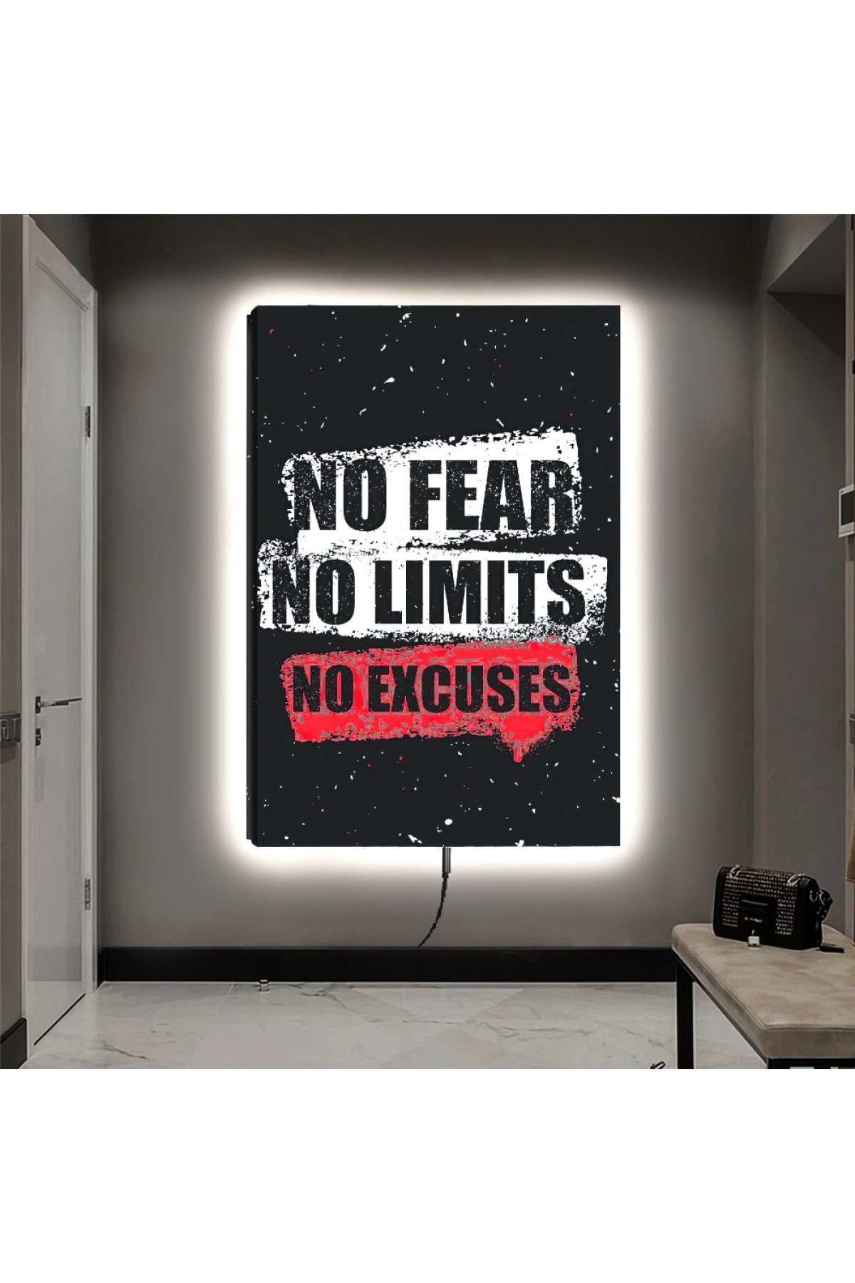 Ledli No Fear No Lımıts Ahşap Şase Dijital Baskı Kanvas Tablo 90X60Cm