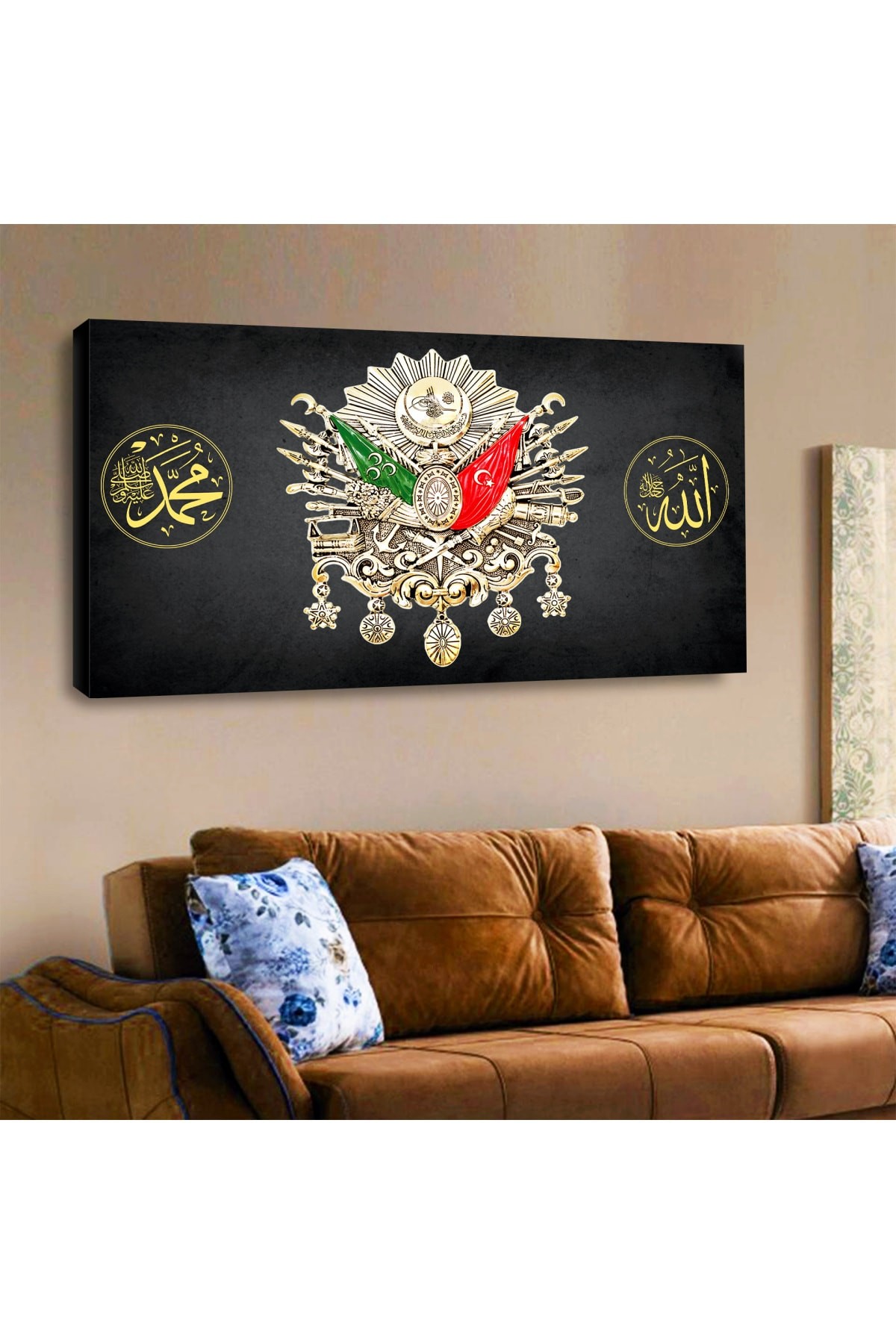 Minimalist Tablo Ahşap Şase Dijital Baskı Kanvas Osmanlı Tuğrası Tablosu 120X60Cm