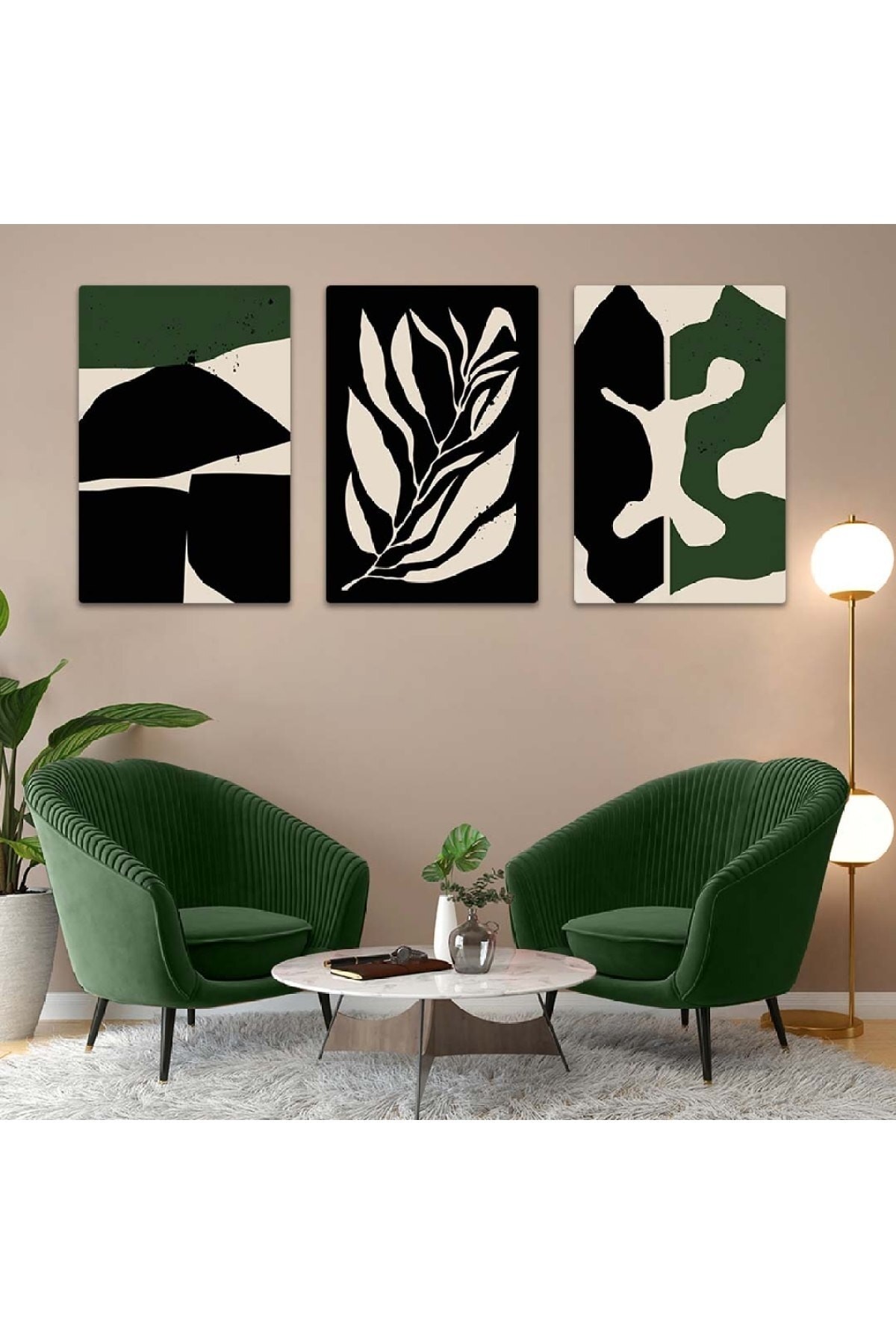Modern Minimalist Tablo Soyut Desen 3'Lü Solmaz MDF Tablo Set