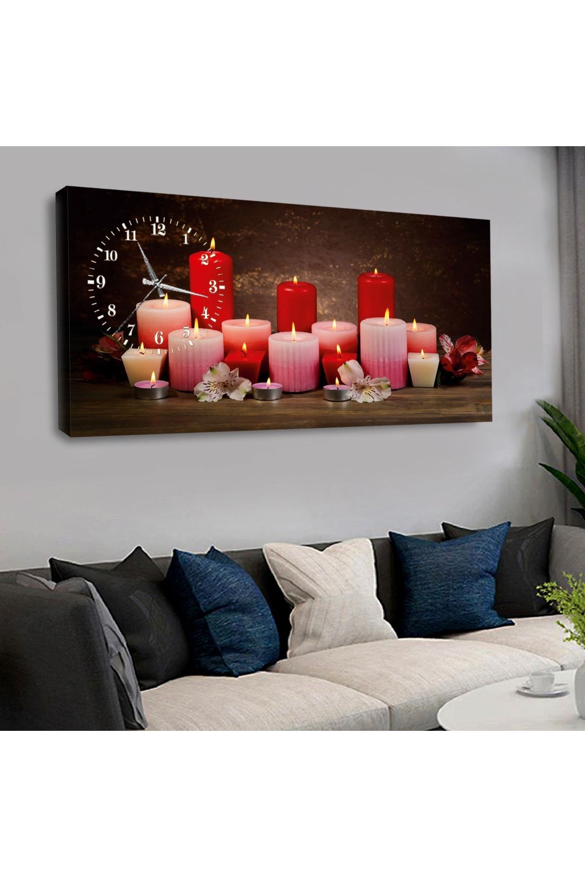 120x60 Saatli Mum Kanvas Tablo