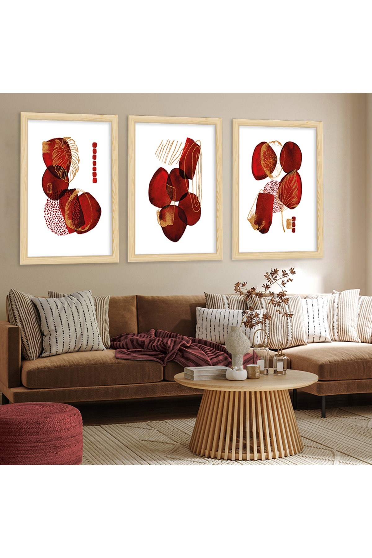 Tasarım Özel Tasarım Ahşap Çerçeveli Kolaj Çizim Modern Tablo