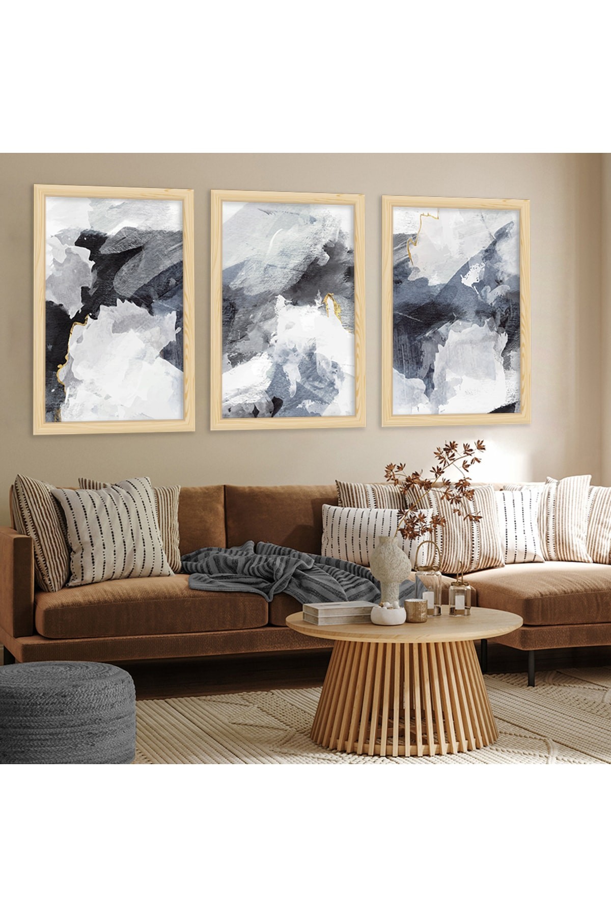 Duvar Sanatı Huzur Ahşap Çerçeveli Kolaj Çizim Modern Tablo