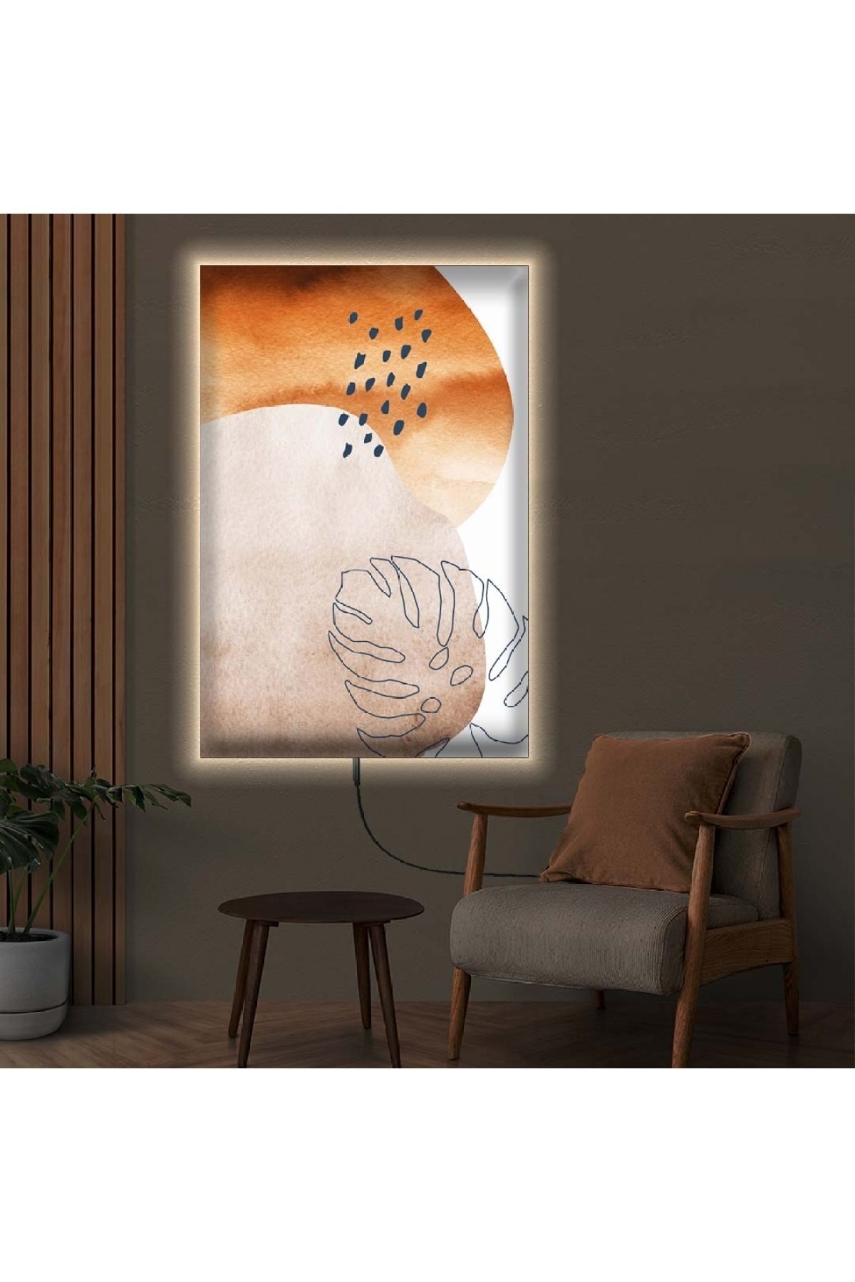 Tasarım Ledli Modern Çizim Ahşap Şase Dijital Baskı Kanvas Tablo 90X60Cm