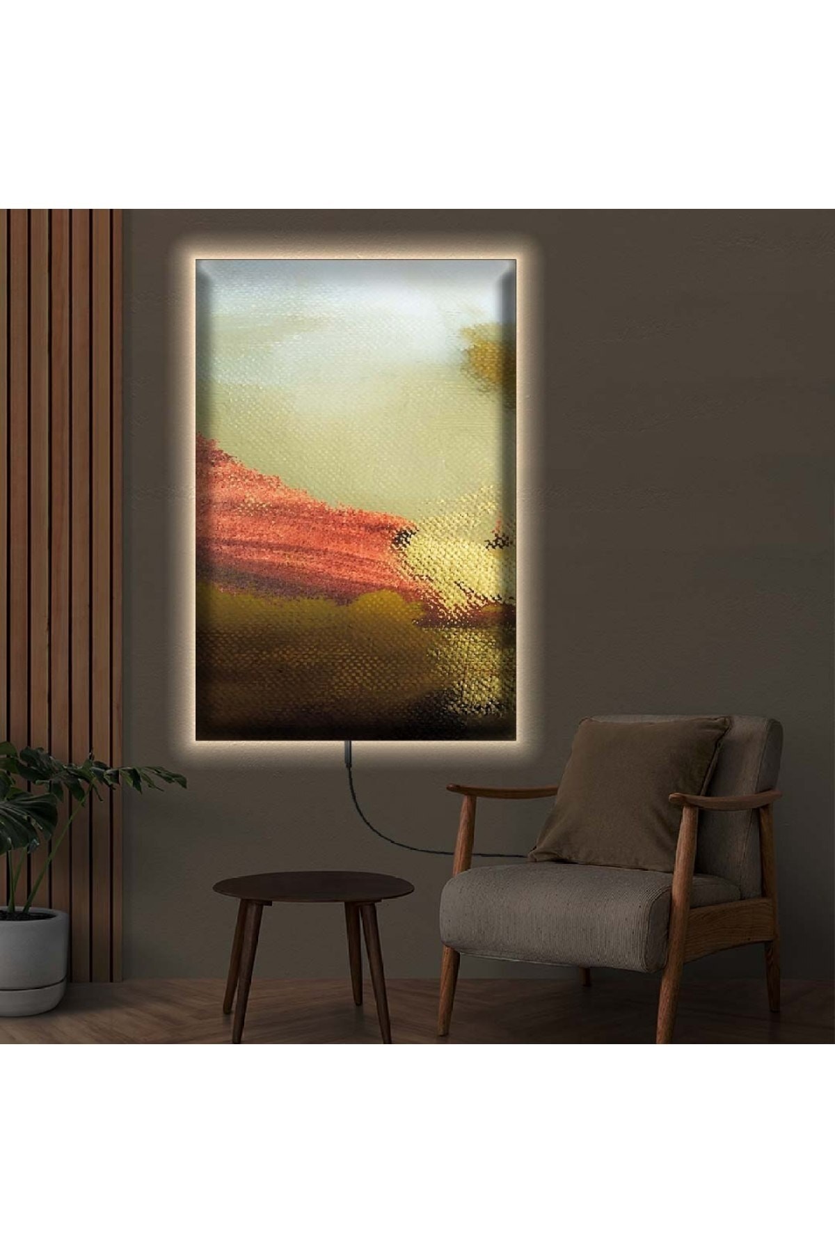 Minimal Ledli Modern Çizim Ahşap Şase Dijital Baskı Dayanıklı Kanvas Tablo 90X60Cm