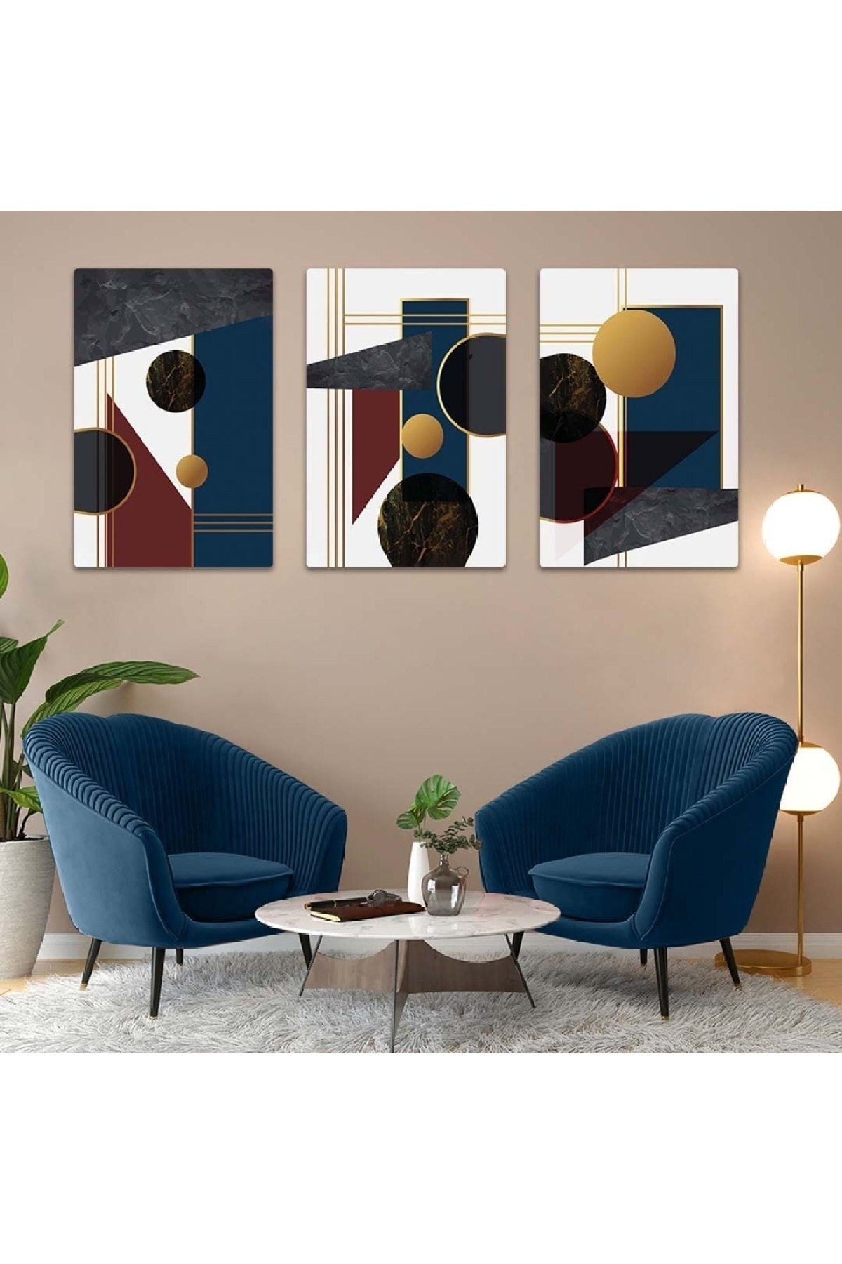 Soyut Desen 3'lü Mdf Tablo Set