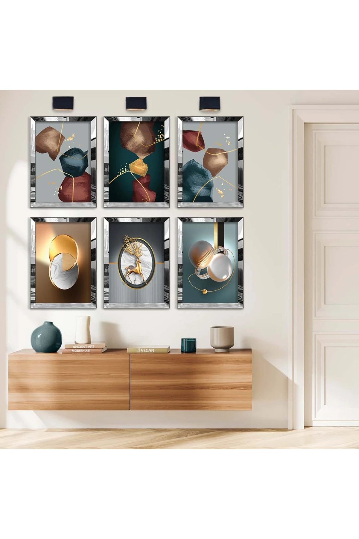 Modern Tema Ve Geometrik Çizim 6'Lı Pleksi Kenar Solmaz MDF Tablo Seti