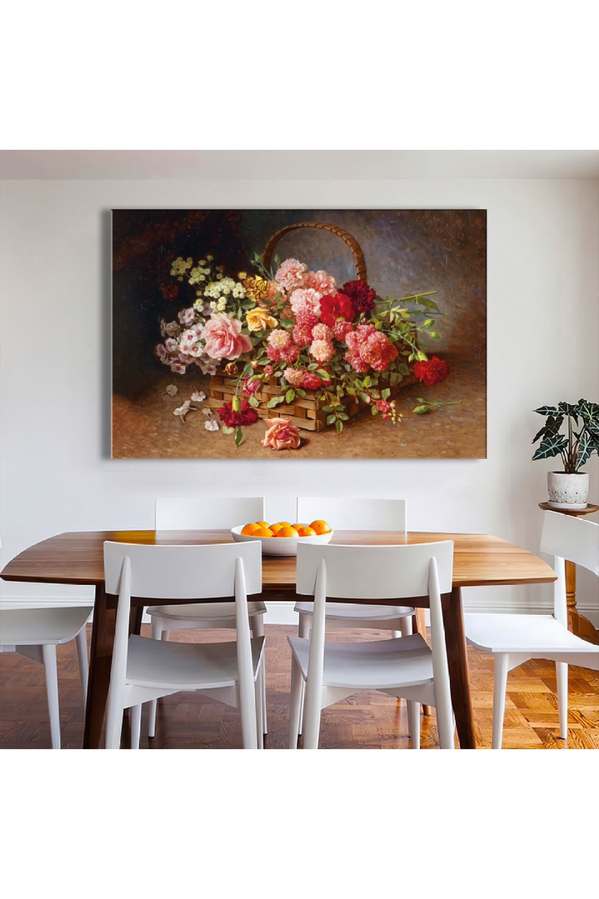 Çiçek Sepeti Ahşap Şase Dijital Baskı Kanvas Tablo 120X80Cm