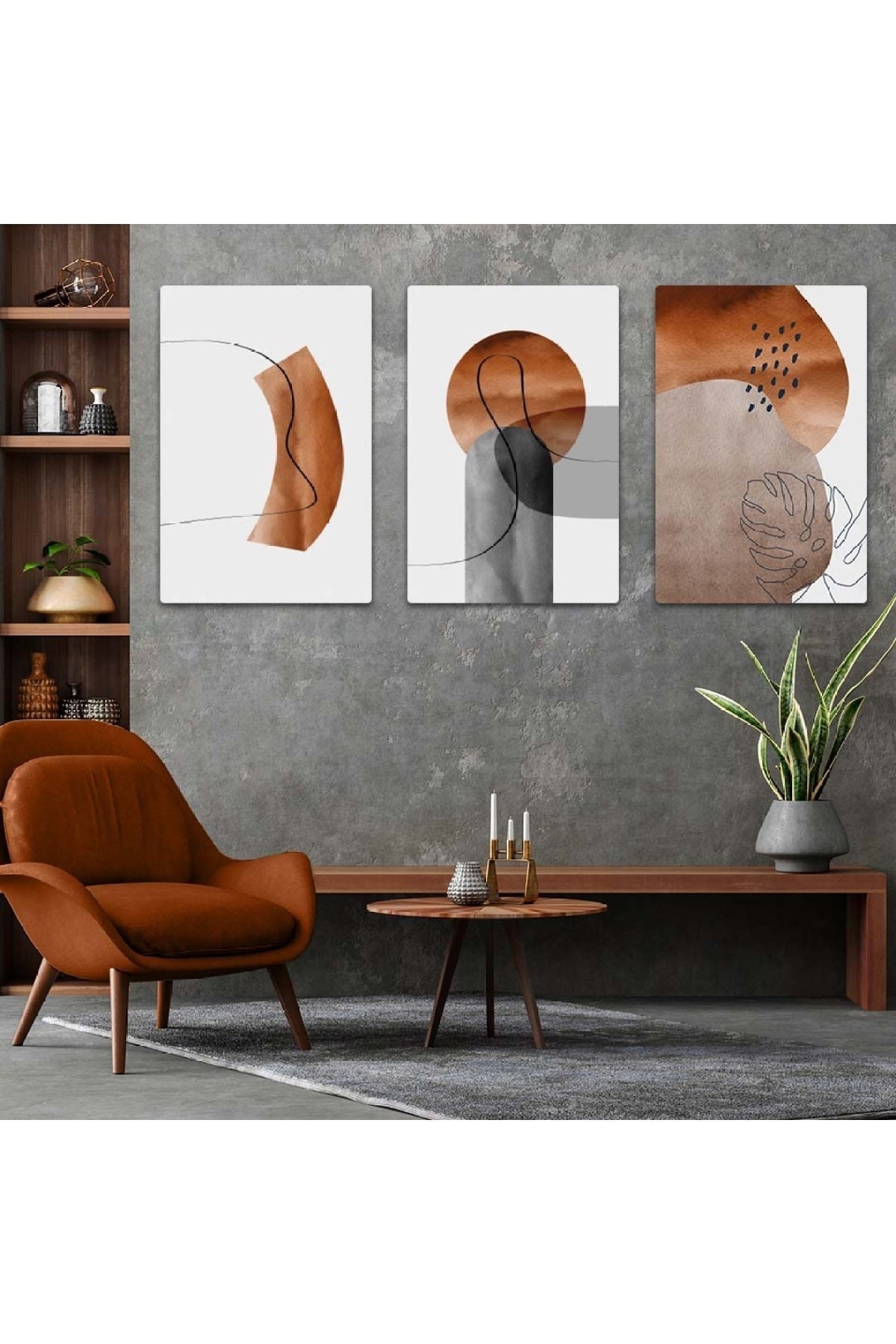 Tasarım Modern Tablo Soyut Desen 3'Lü Solmaz MDF Tablo Set