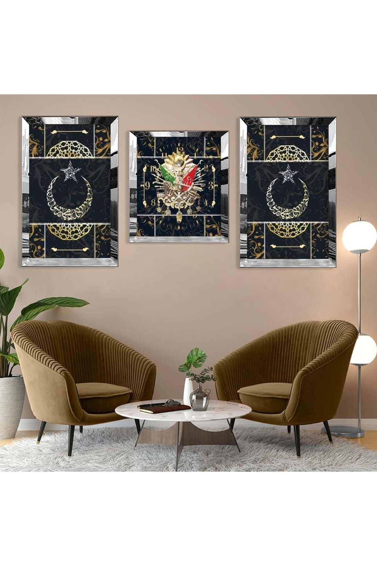 Minimalist Osmanlı Tuğrası Pleksi Kenar Solmaz MDF Tablo Ve Saat Seti