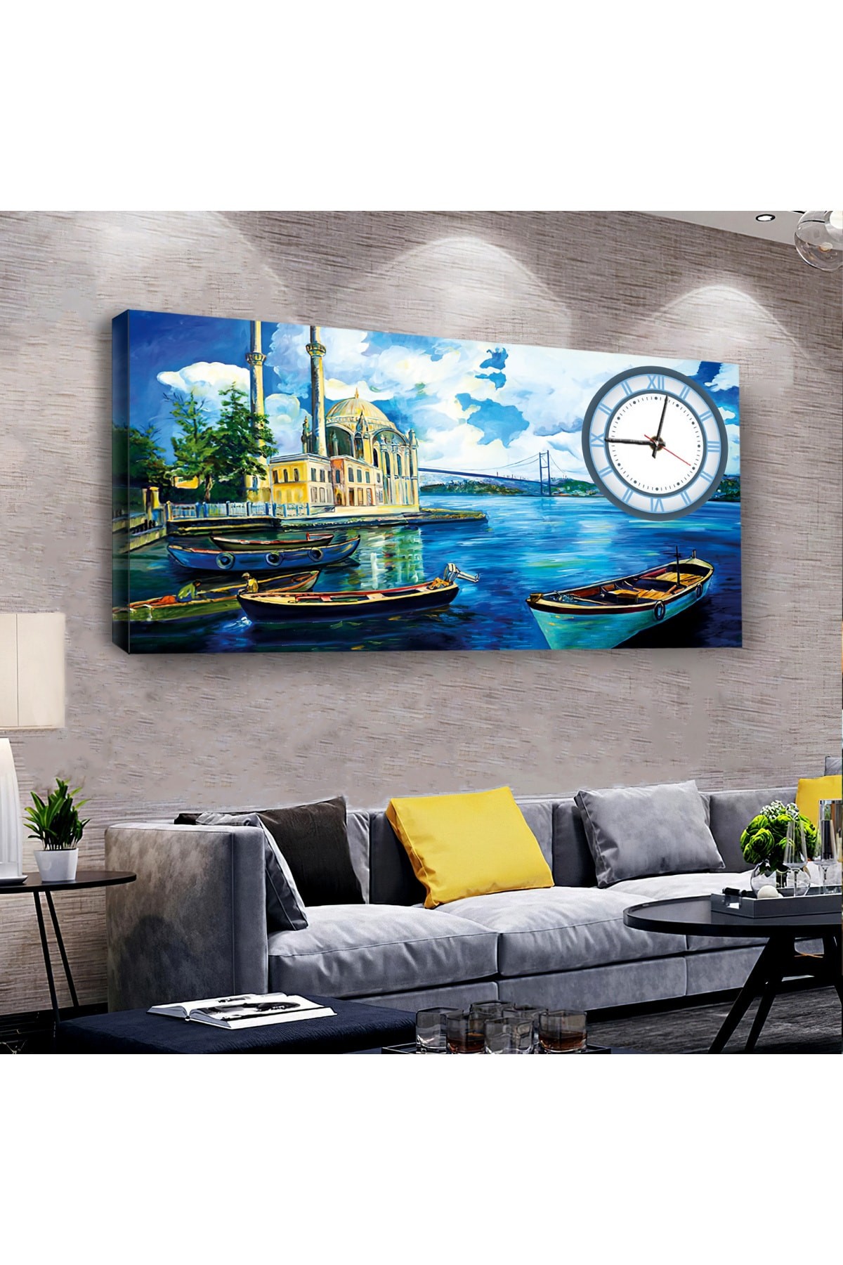 Istanbul Ortaköy saatliAhşap Şase Dijital Baskı Kanvas Tablo 120X60Cm