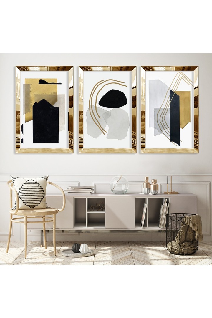 Huzur Kolaj Çizim Gold Pleksili Saat Ve Solmaz MDF Tablo