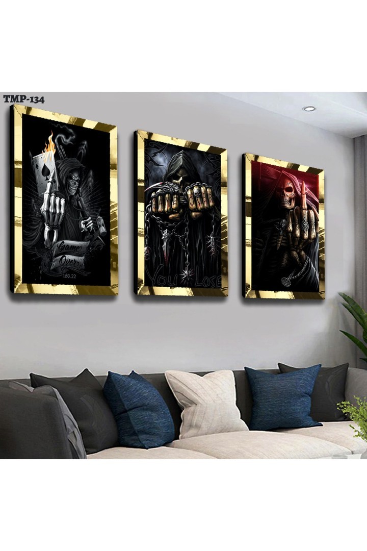 Modern Tablo Ölüm Meleği Gold Pleksili Saat Ve Solmaz MDF Tablo