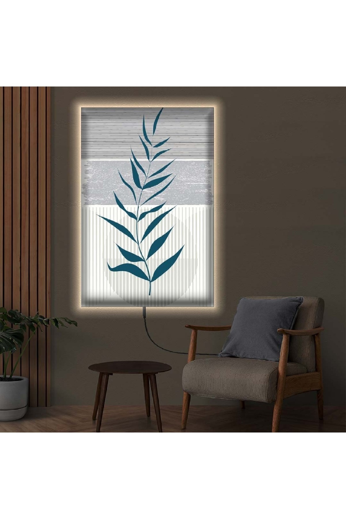 Özel Tasarım Ledli Modern Çizim Ahşap Şase Dijital Baskı Kanvas Tablo 90X60Cm