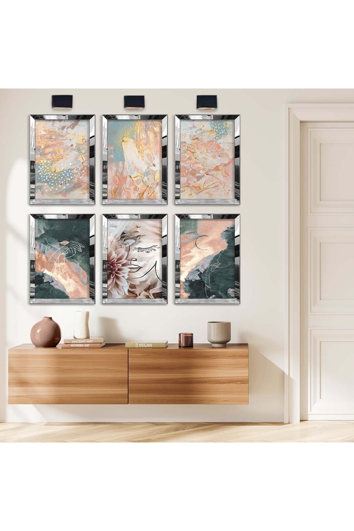 Sanat Tablosu Soyut Tema Modern Çizim 6'Lı Pleksi Kenar Solmaz MDF Tablo Seti