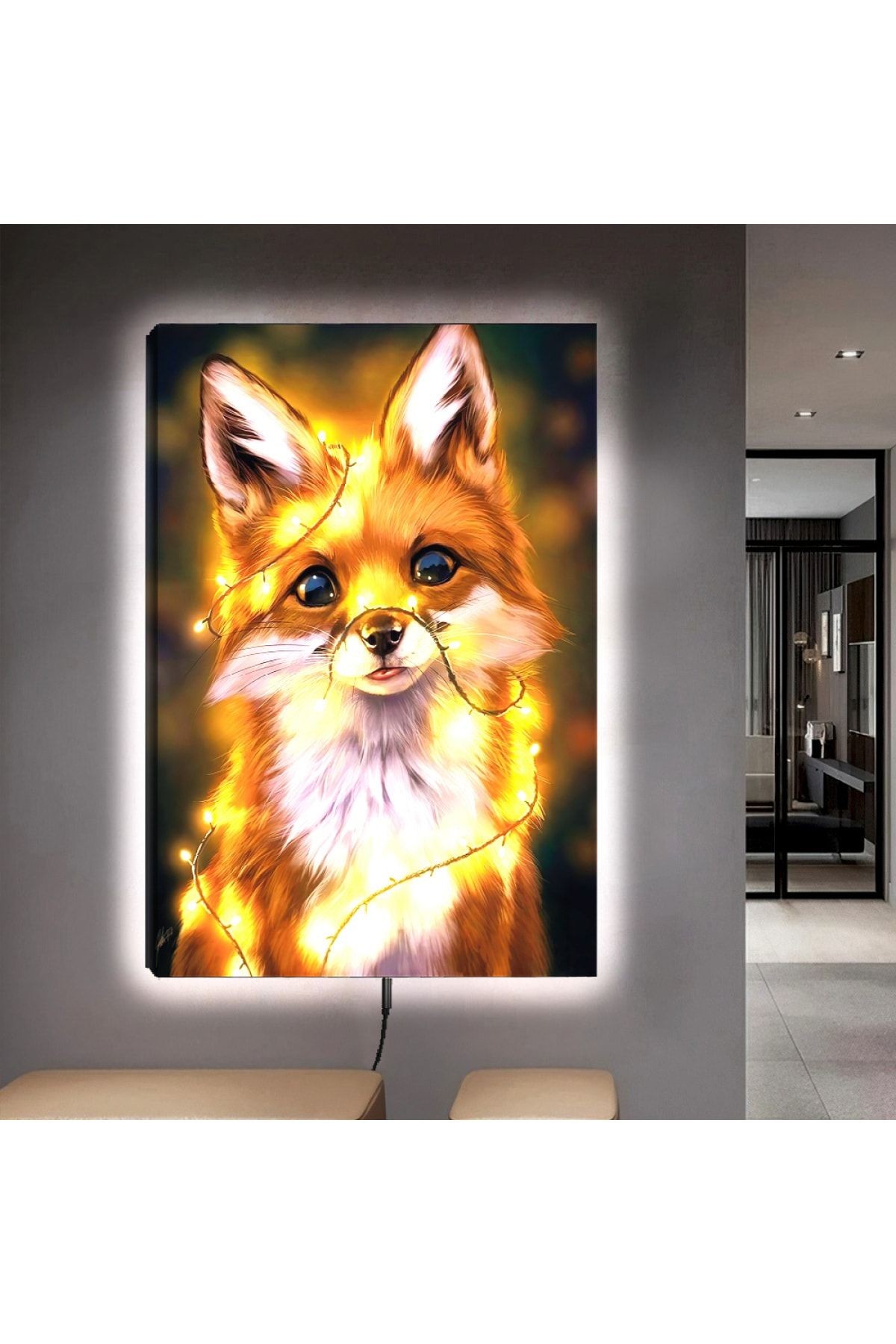 Ledli 90x60 Hayvanlar Alemi Tilki Kanvas Tablo