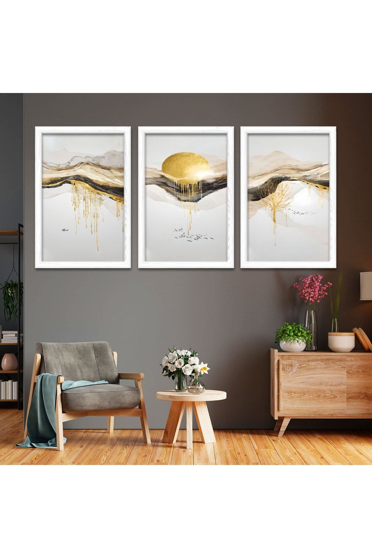 Beyaz Ahşap Çerçeveli Modern Tablo