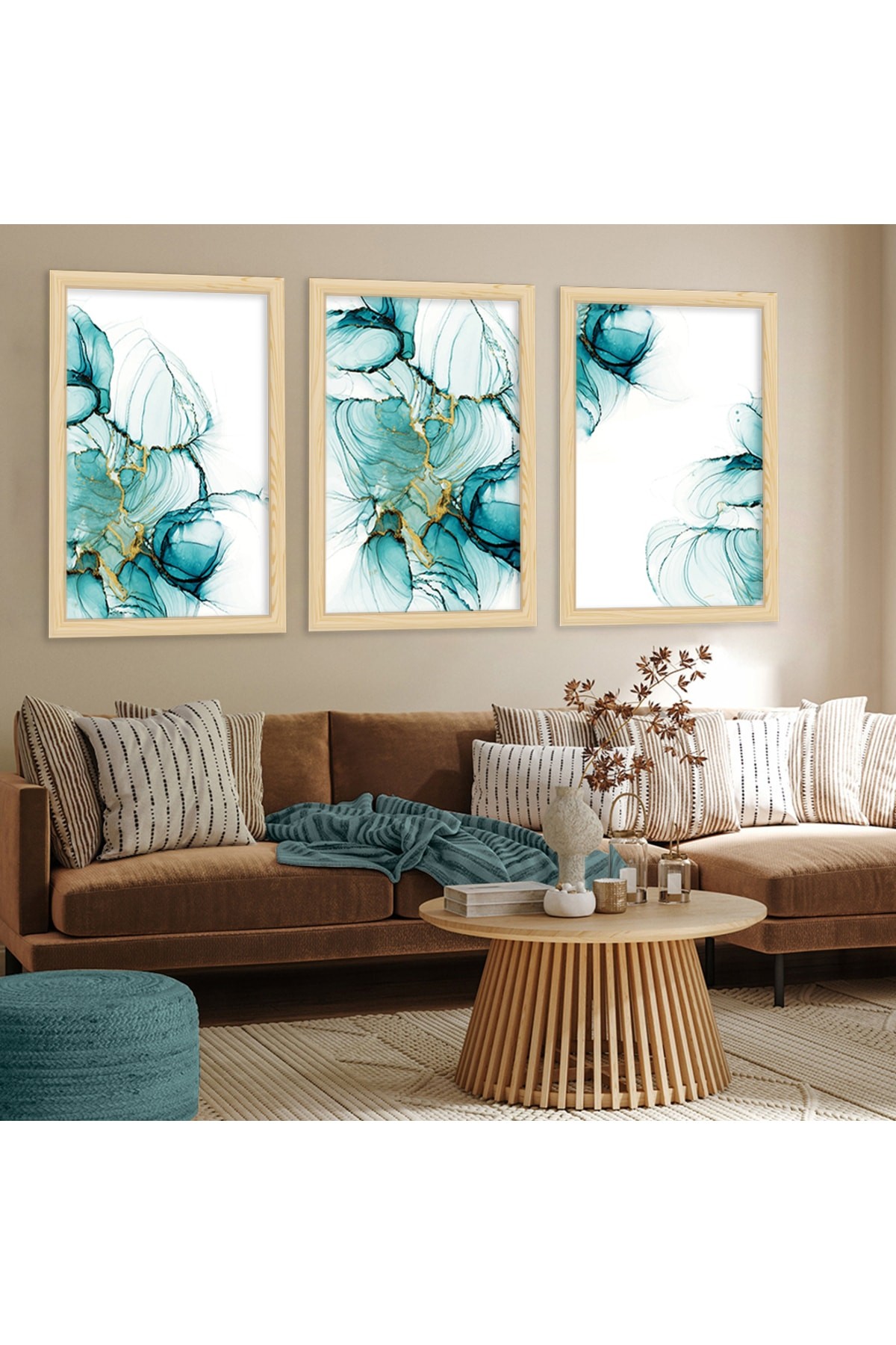 Sanat Tablosu Ahşap Çerçeveli Mavi Renk Modern Tablo