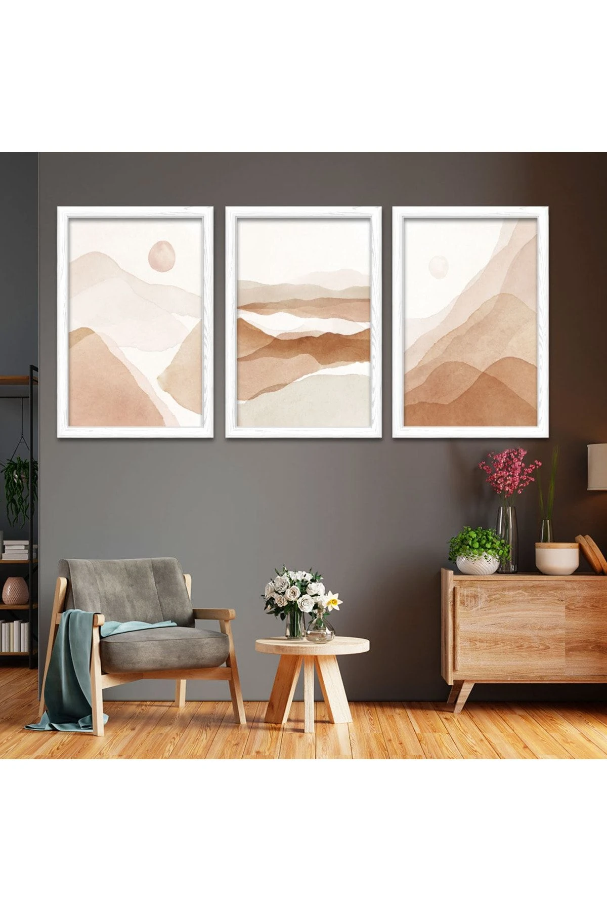 Beyaz Ahşap Çerçeveli Kolaj Çizim Tablo