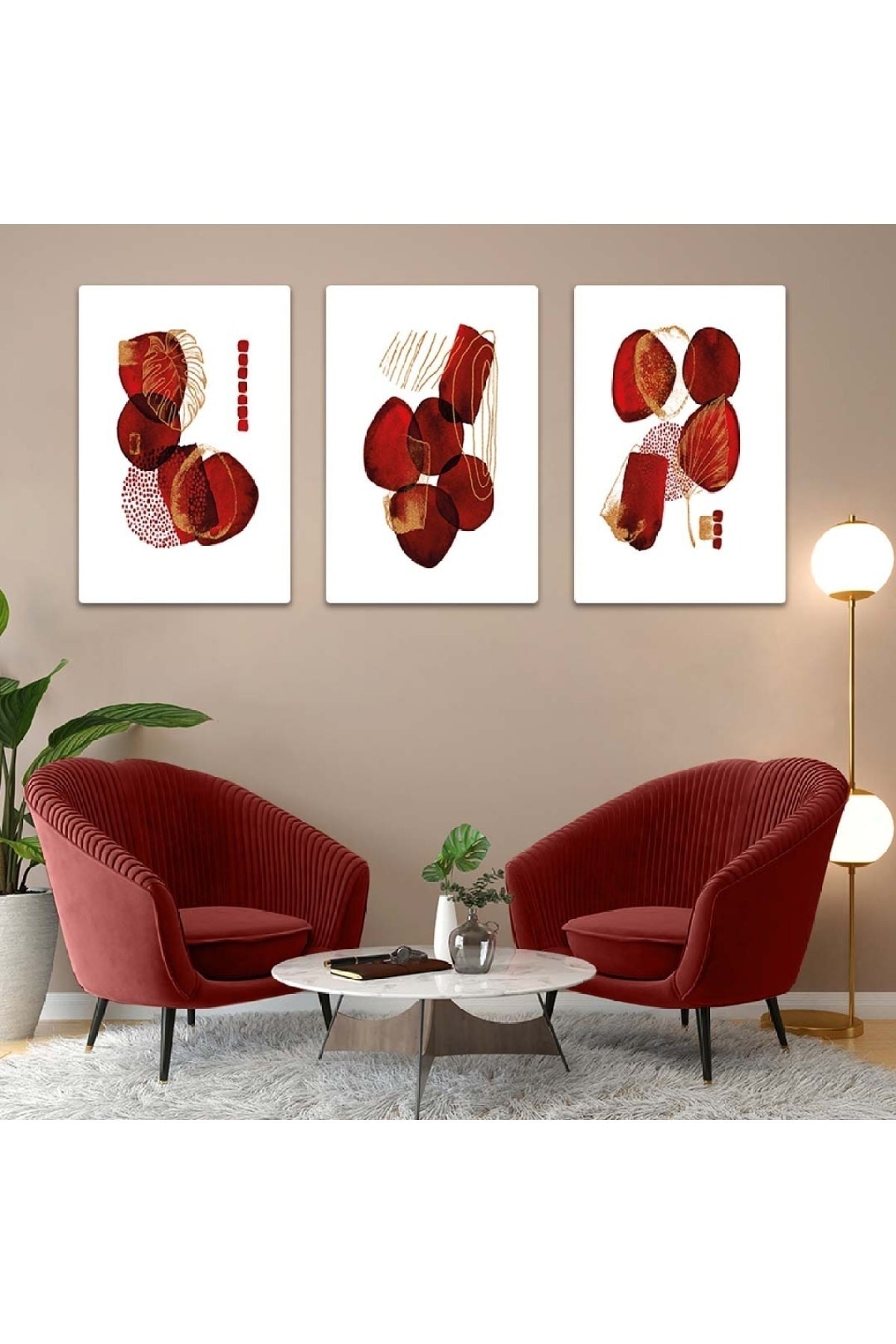 Tasarım Salon Tablosu Soyut Desen 3'Lü Solmaz MDF Tablo Set