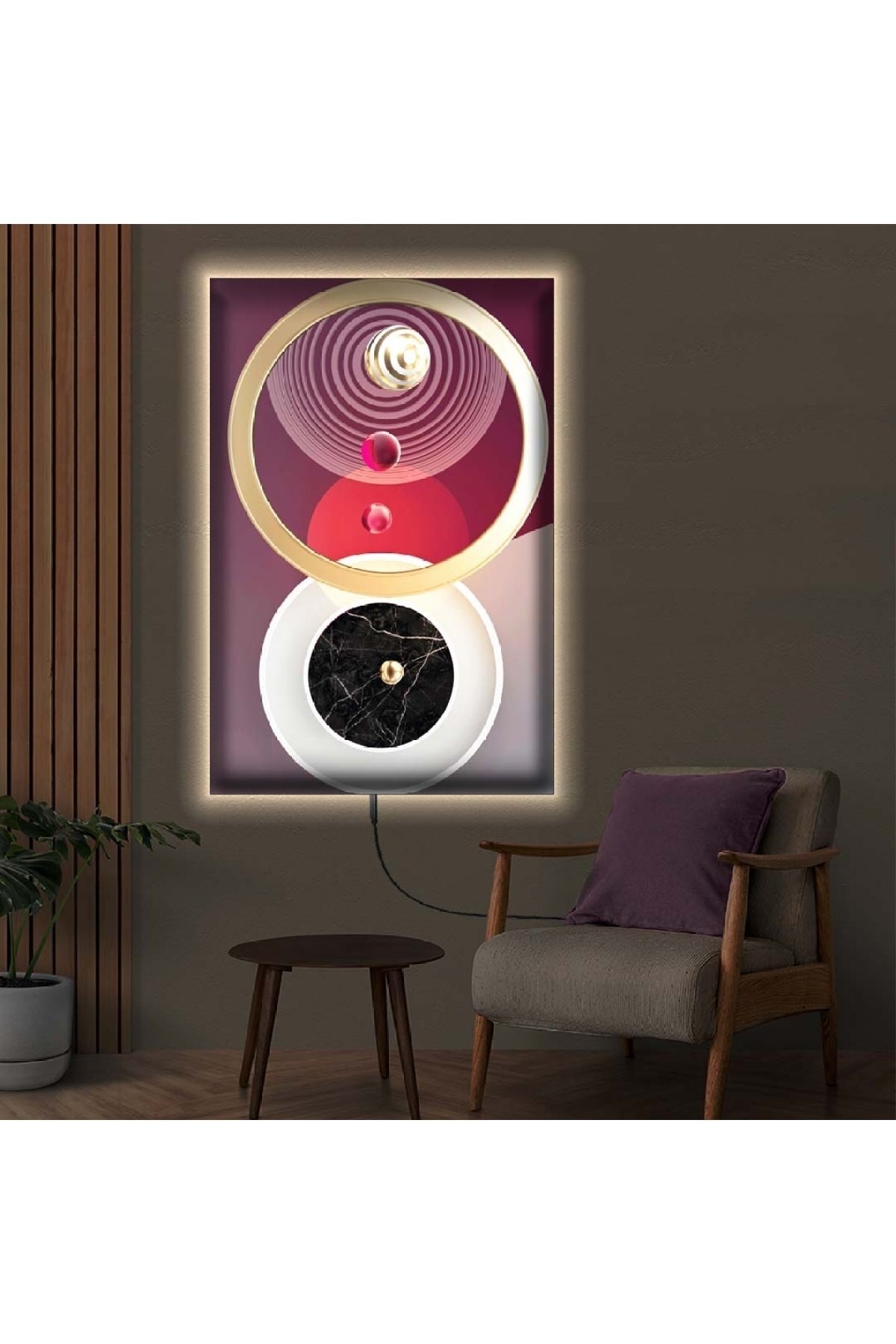 Ledli Modern Çizim Ahşap Şase Dijital Baskı Sanatsal Kanvas Tablo 90X60Cm