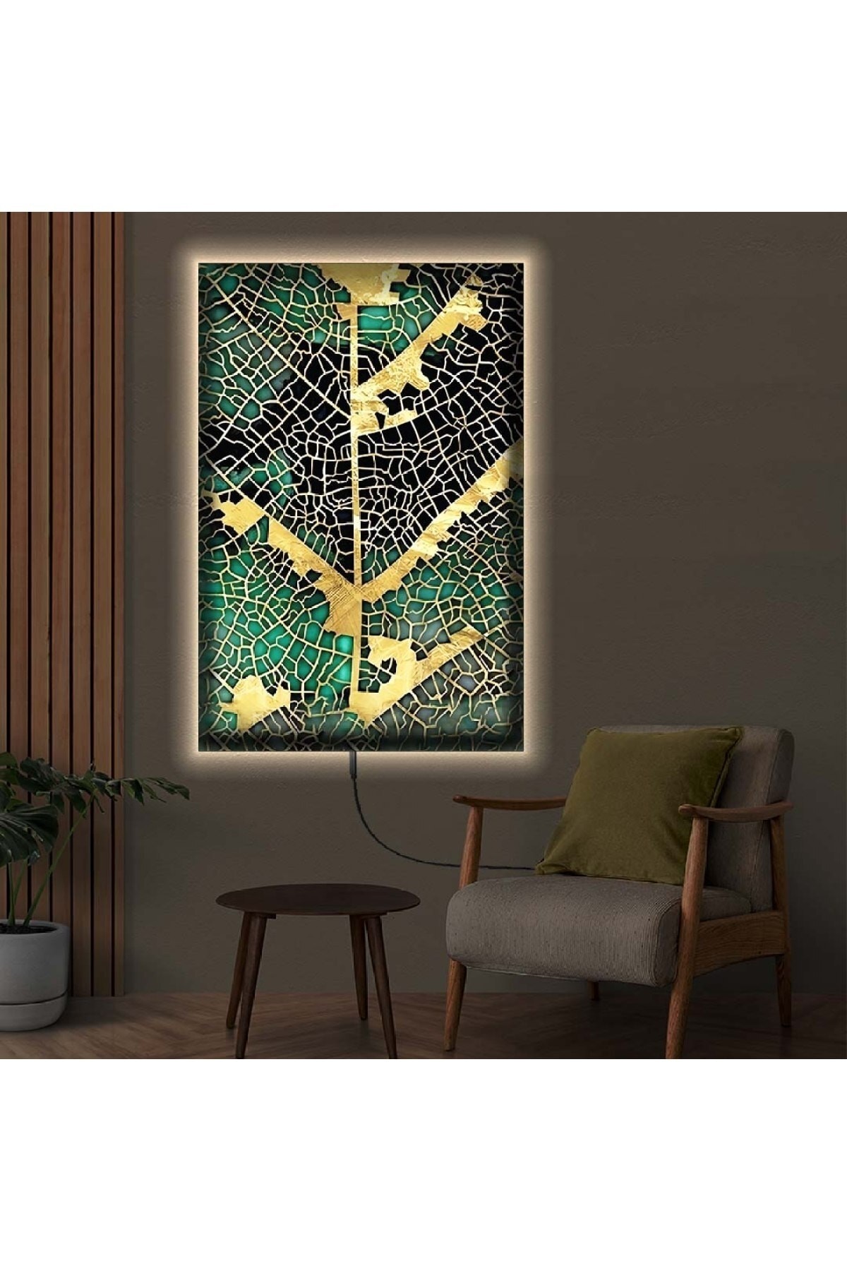 Renkli Minimalist Ledli Soyut Desen Ahşap Şase Dijital Baskı Kanvas Tablo 50X70Cm
