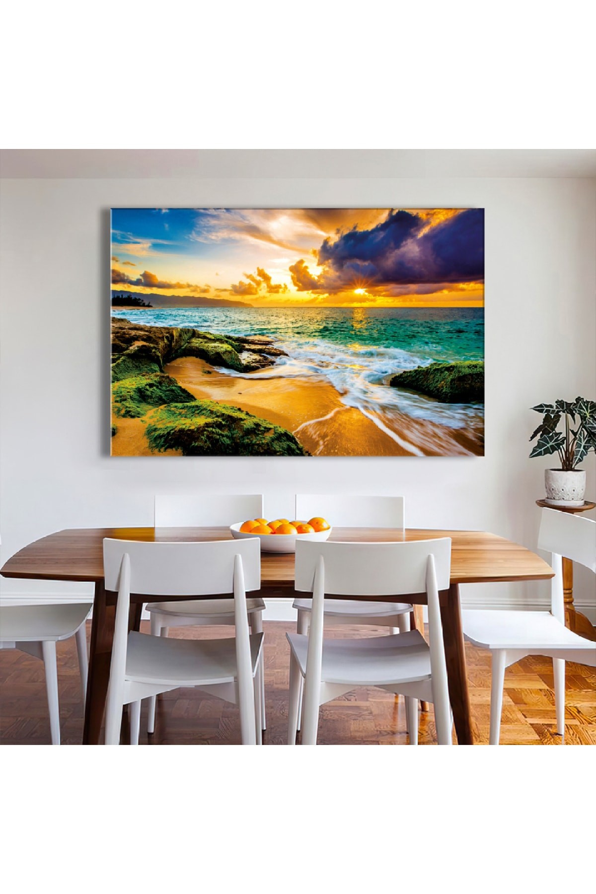 Okyanus Manzara Ahşap Şase Dijital Baskı Kanvas Tablo 120X80Cm