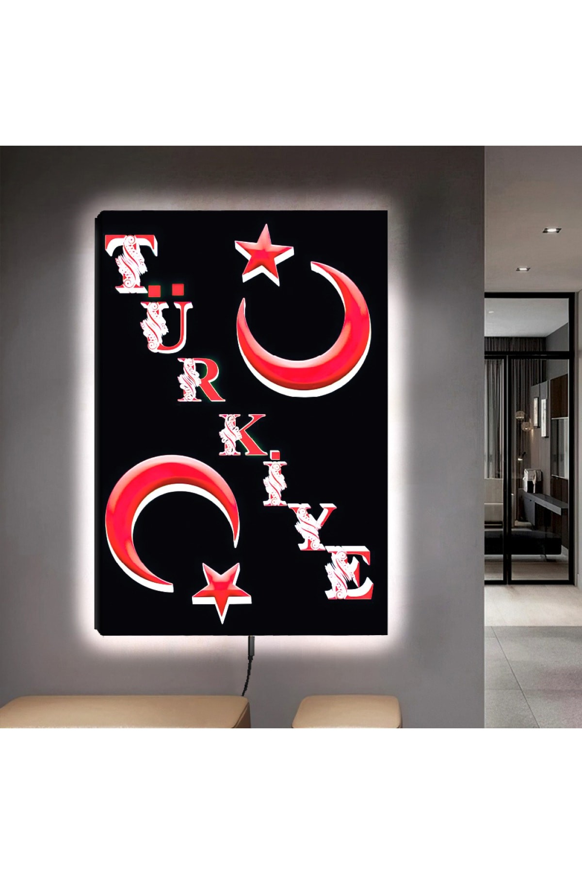 Ledli Türkiye Ahşap Şase Dijital Baskı Kanvas Tablo 90X60Cm