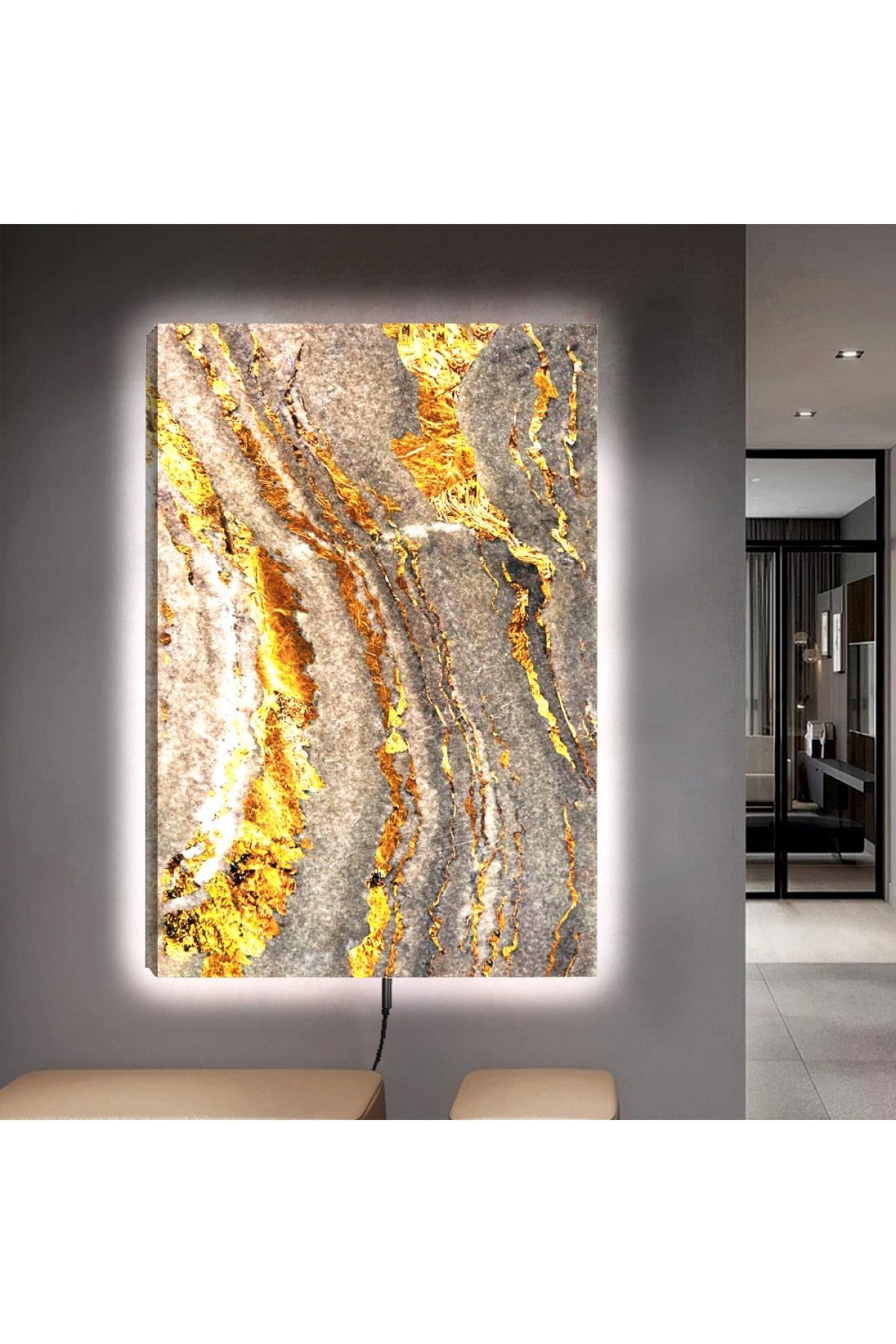 Ledli 90x60 Kolaj Çizim Kanvas Tablo