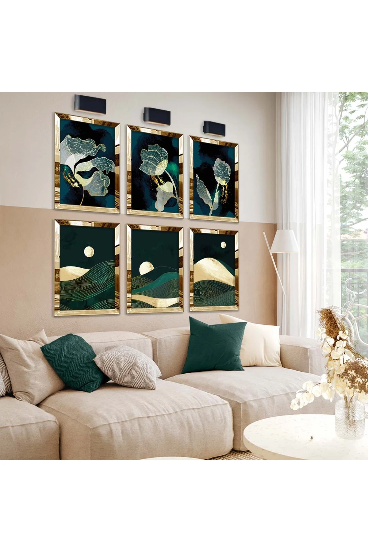 Renkli Kolaj Çizim Ve Çiçek Desen 6'Lı Pleksi Kenar Solmaz MDF Tablo Seti