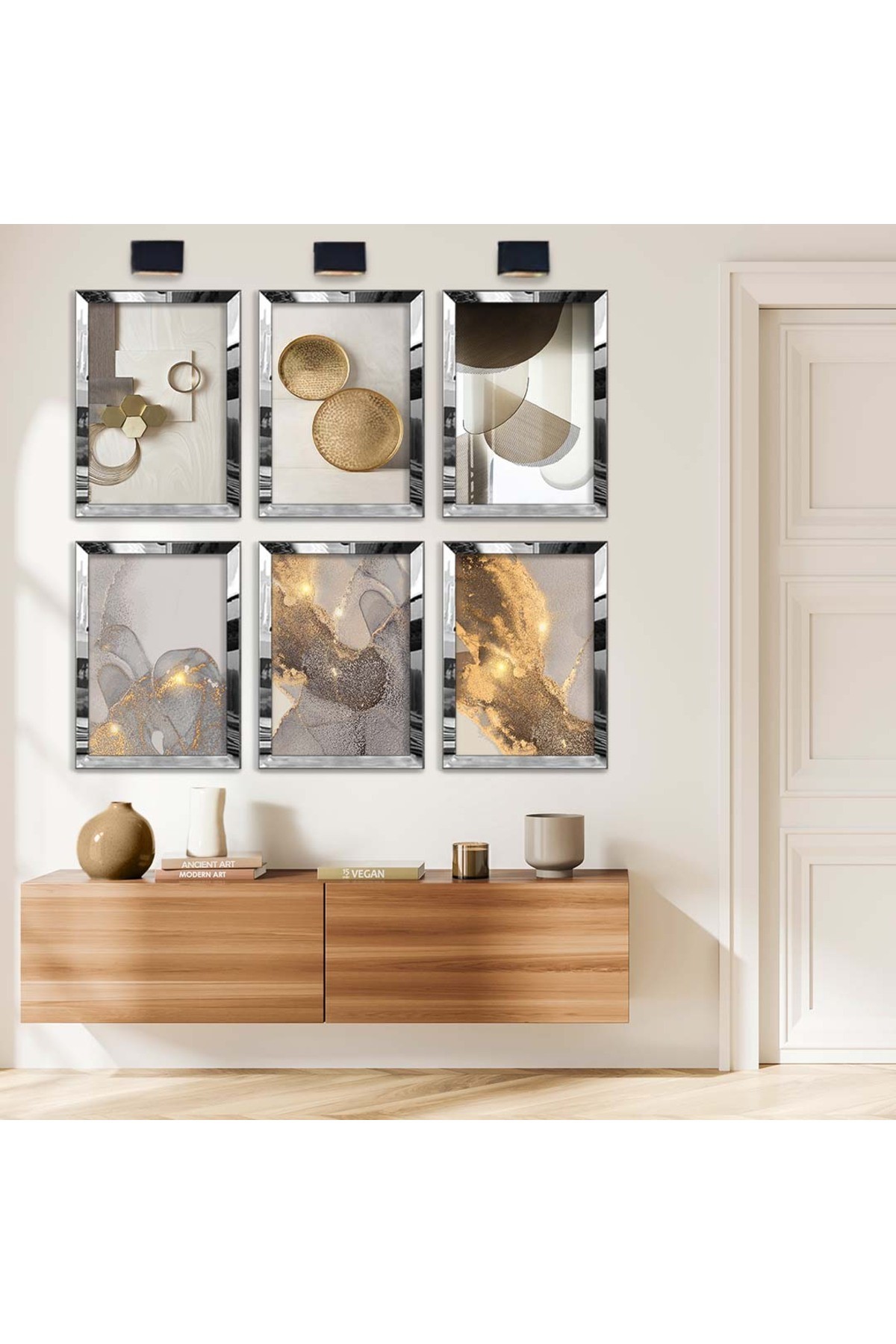 Geometrik Desen Ve Soyut Tema 6'Lı Pleksi Kenar Solmaz MDF Tablo Seti