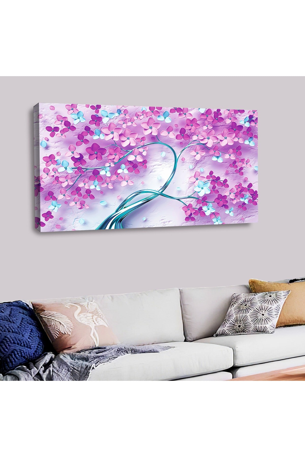 Ahşap Şase Dijital Baskı Kanvas Dekorasyon Modern Çiçek Tablosu 120X60Cm