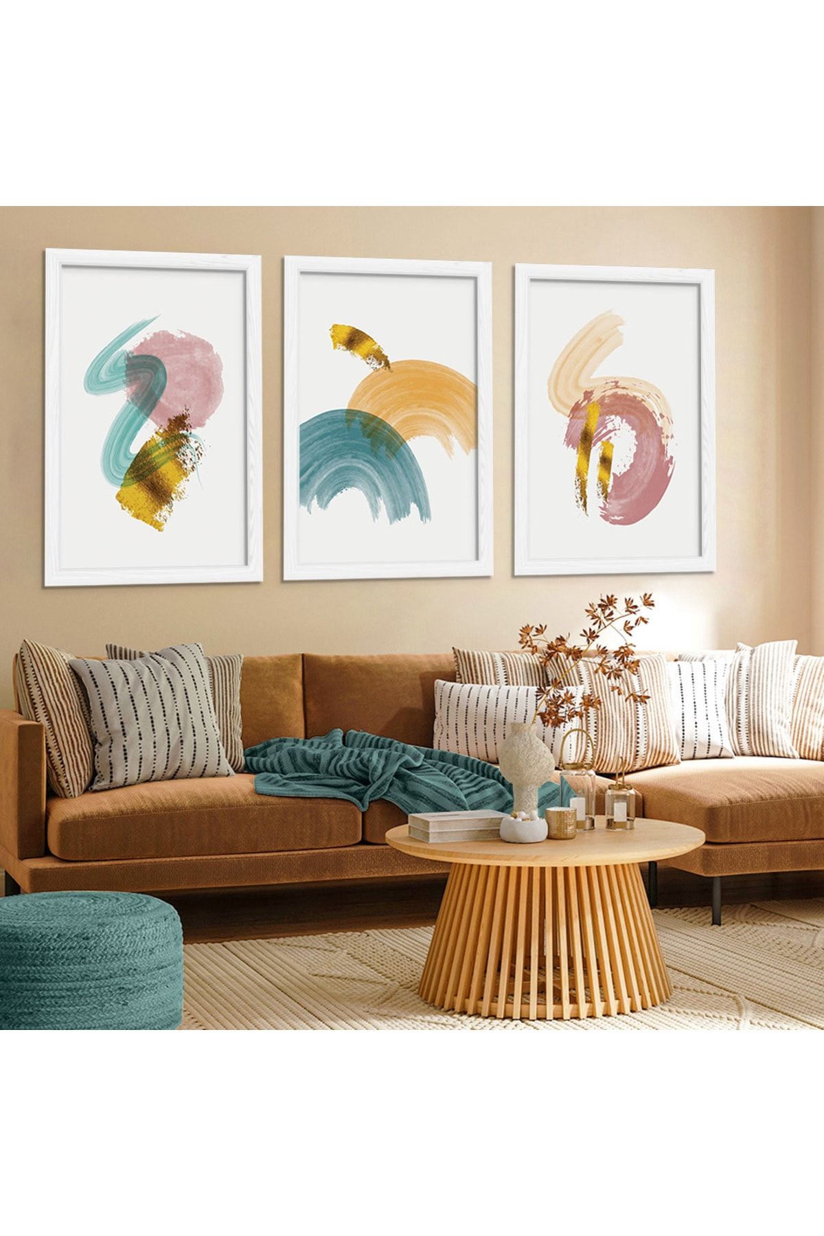 Beyaz Ahşap Çerçeveli Kolaj Çizim Modern Tablo